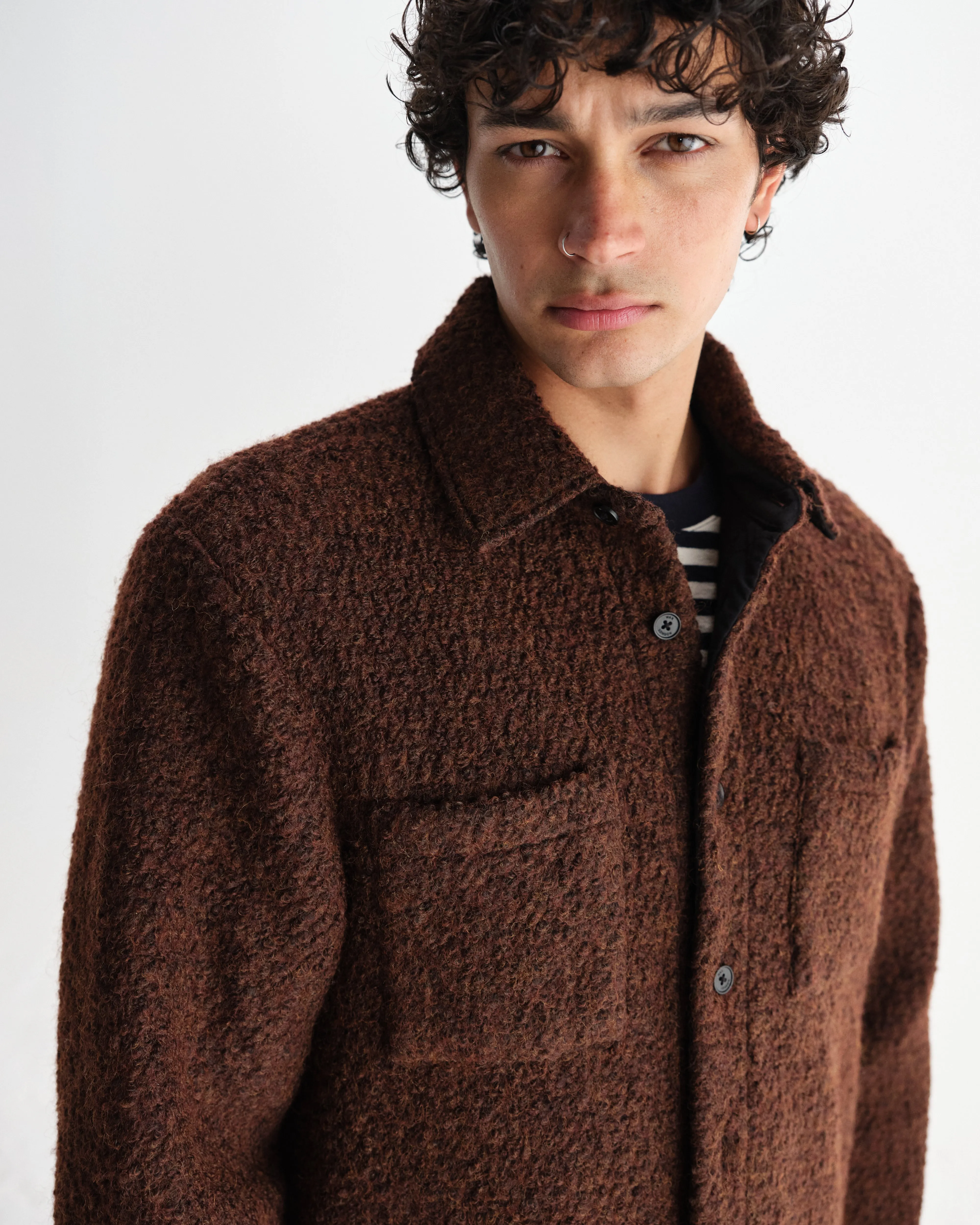 Mount - Brown Reversible Boucle Wool Overshirt sold by Wax London product image thumbnail 3