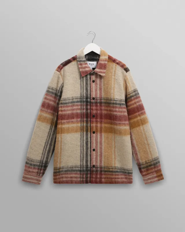 Nolan - Natural And Multicolour Check Wool Overshirt sold by Wax London