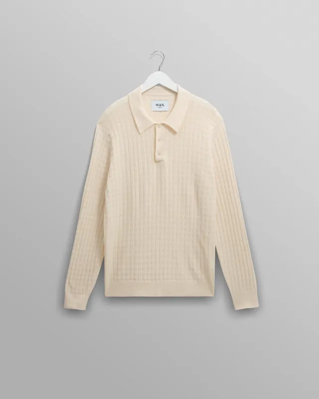 Oban - Ecru Diamond Stripe Knitted Polo made by Wax London