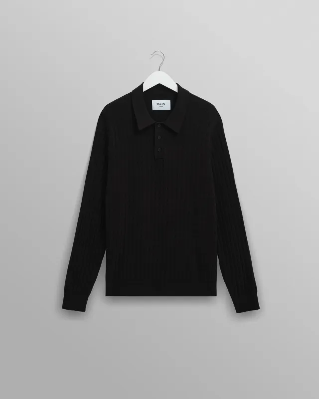 Oban - Black Diamond Stripe Knitted Polo made by Wax London