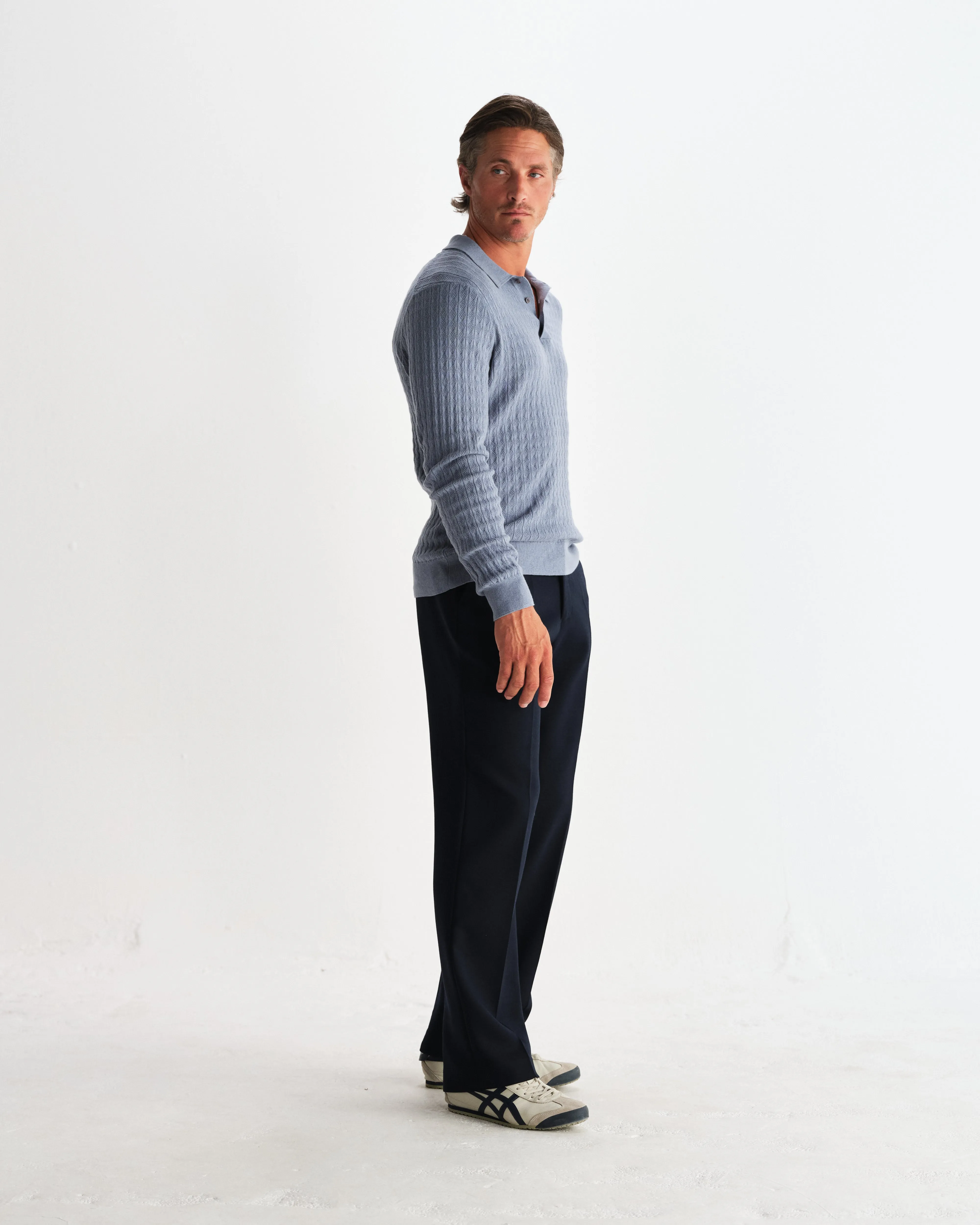 Oban - Grey Blue Diamond Stripe Knitted Polo sold by Wax London product image thumbnail 5