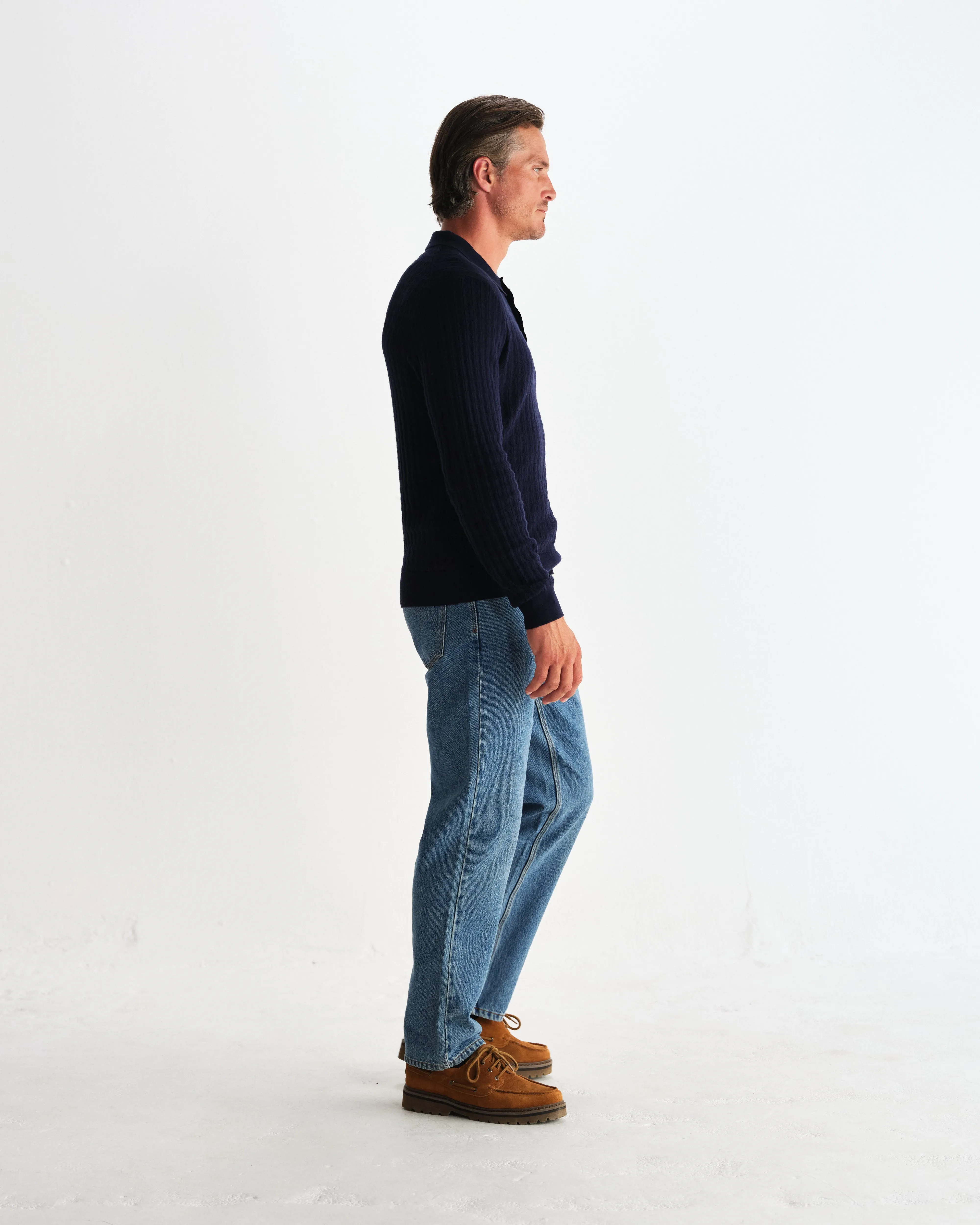 Oban - Navy Diamond Stripe Knitted Polo sold by Wax London product image thumbnail 5