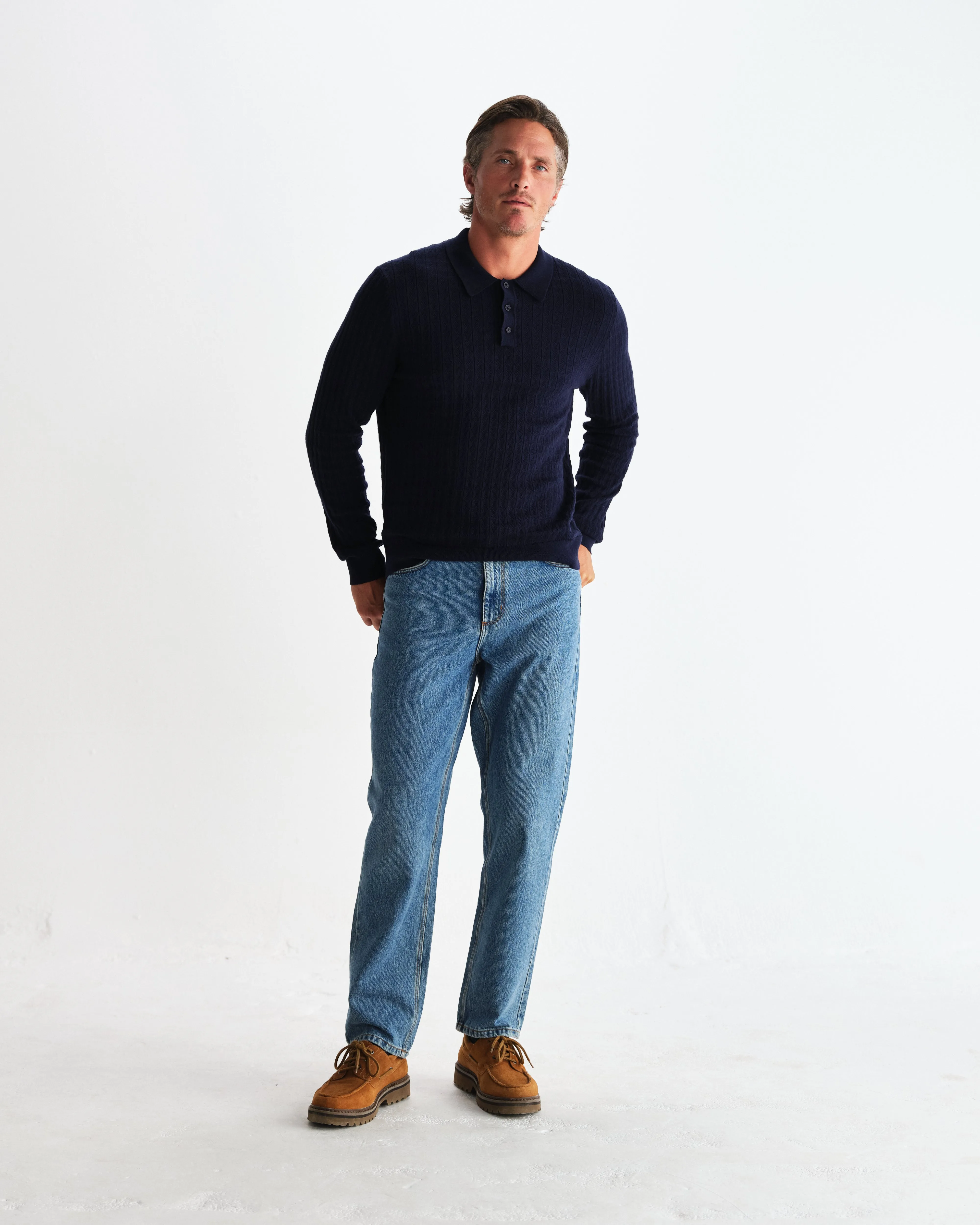 Oban - Navy Diamond Stripe Knitted Polo sold by Wax London product image thumbnail 4