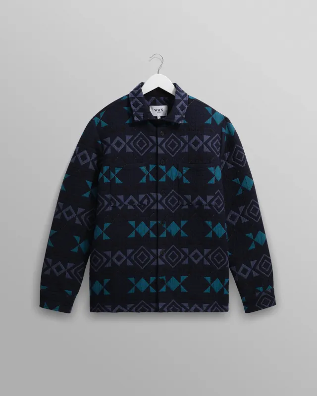Otto - Navy And Teal Blanket Quilted Overshirt sold by Wax London