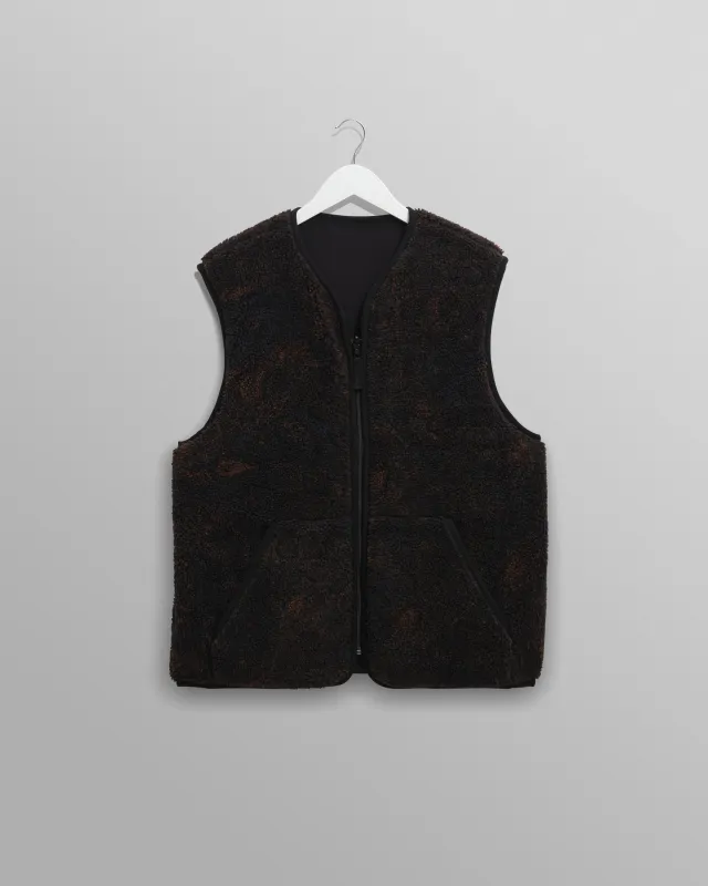 Paragon - Black And Brown Reversible Paisley Borg Gilet sold by Wax London