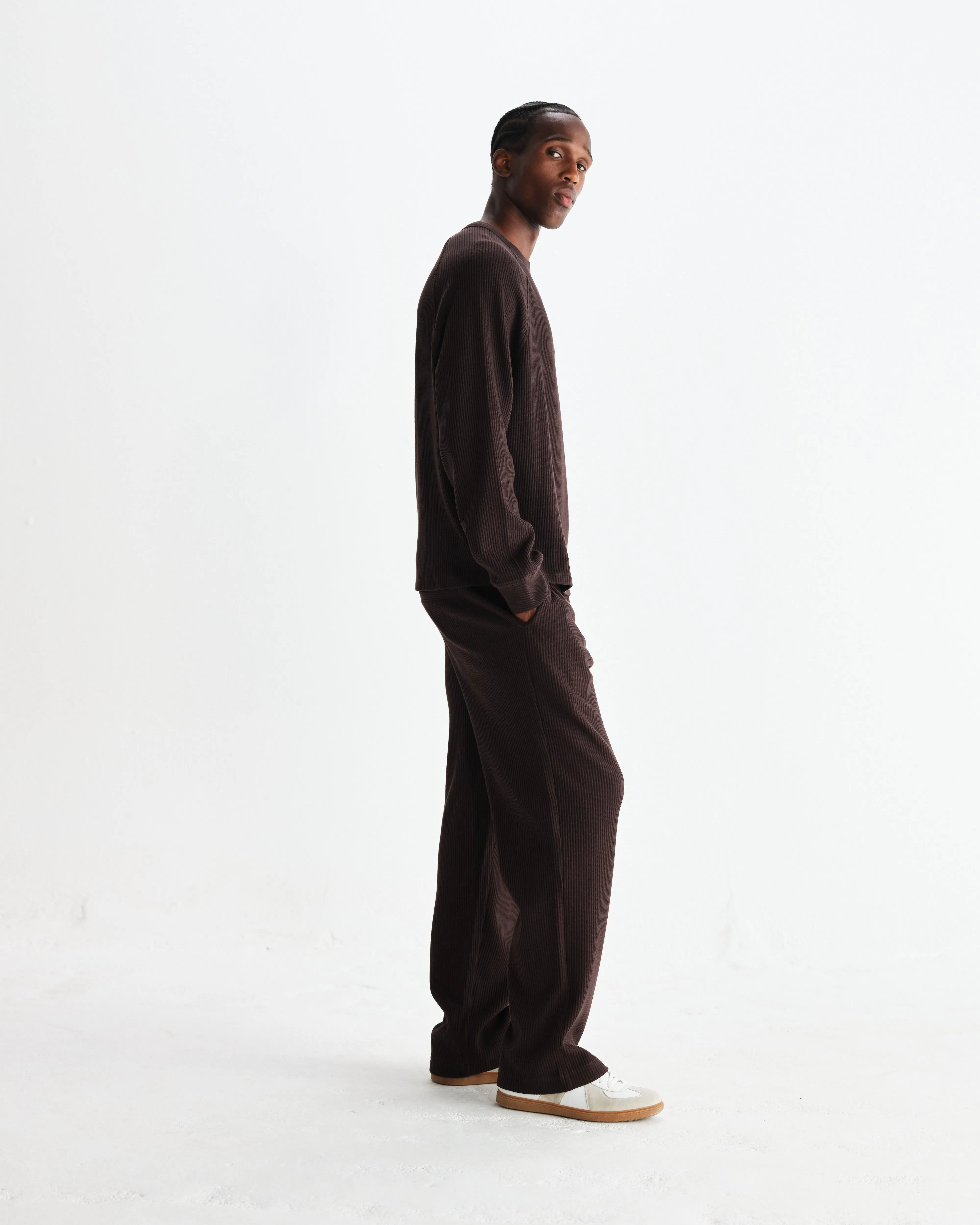 Riley - Dark Brown Structured Waffle Crewneck Jumper sold by Wax London product image thumbnail 5