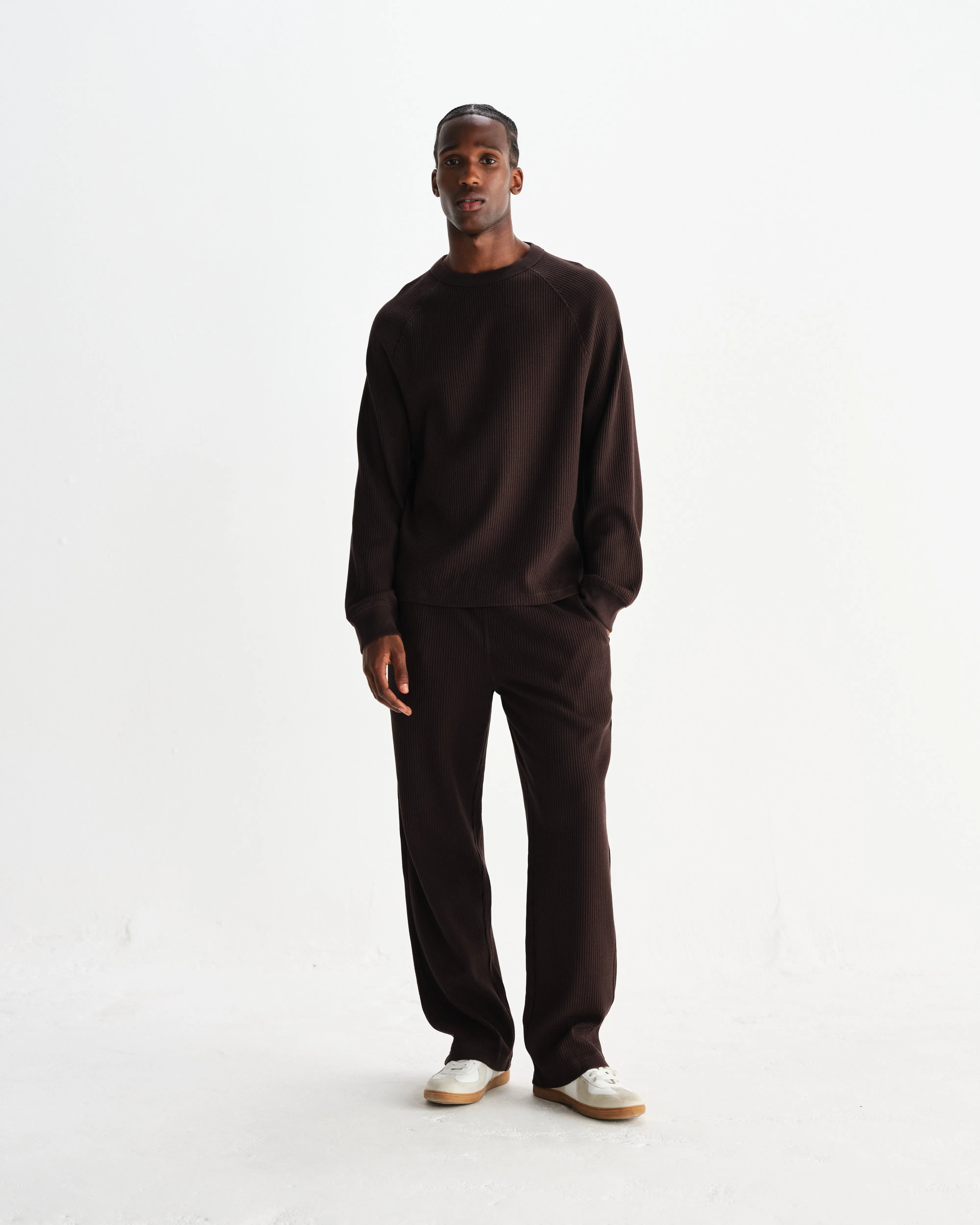 Riley - Dark Brown Structured Waffle Crewneck Jumper sold by Wax London product image thumbnail 4