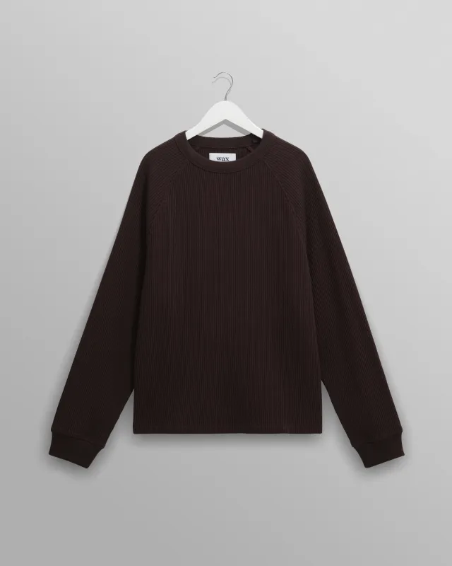 Riley - Dark Brown Structured Waffle Crewneck Jumper sold by Wax London