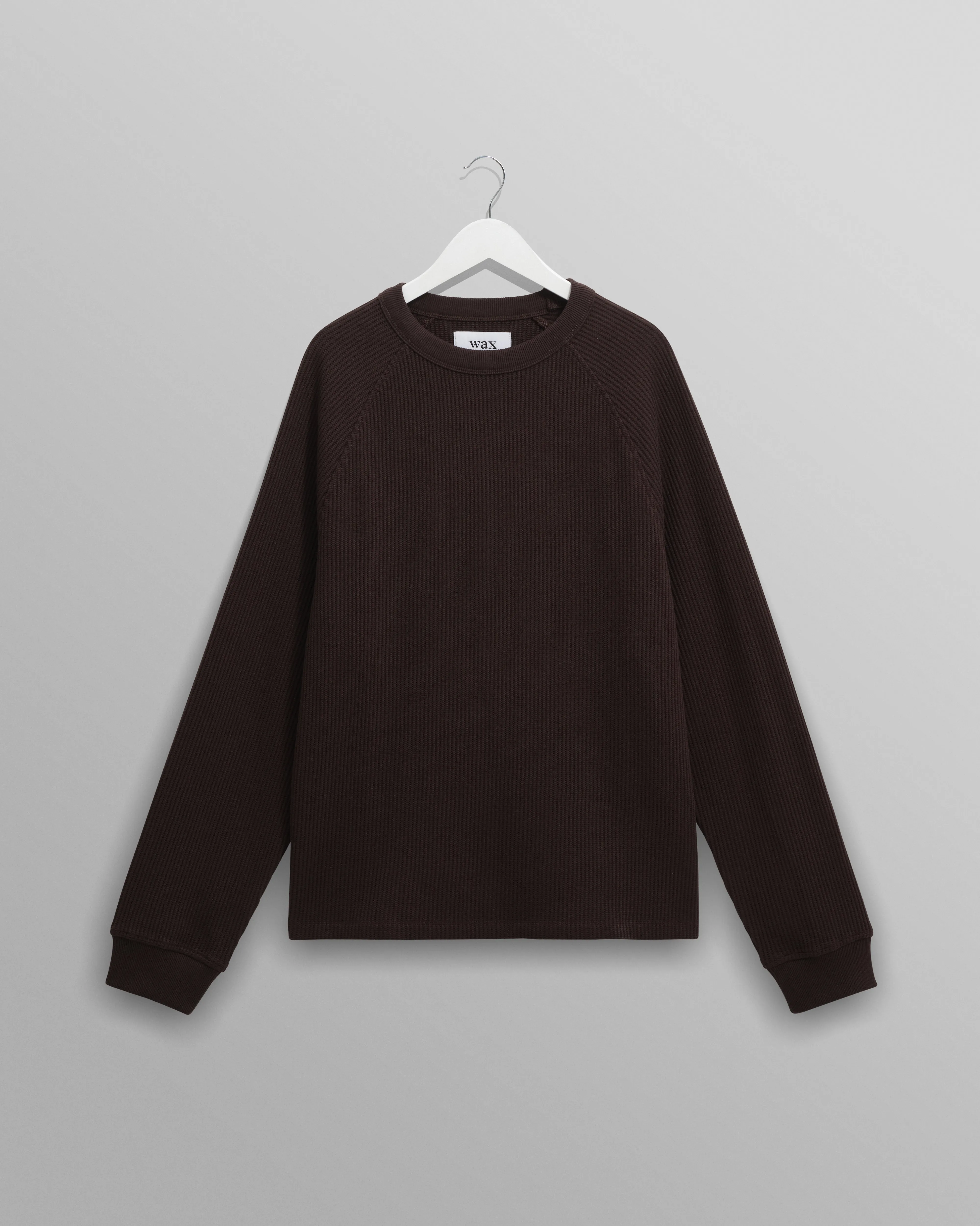 Riley - Dark Brown Structured Waffle Crewneck Jumper sold by Wax London