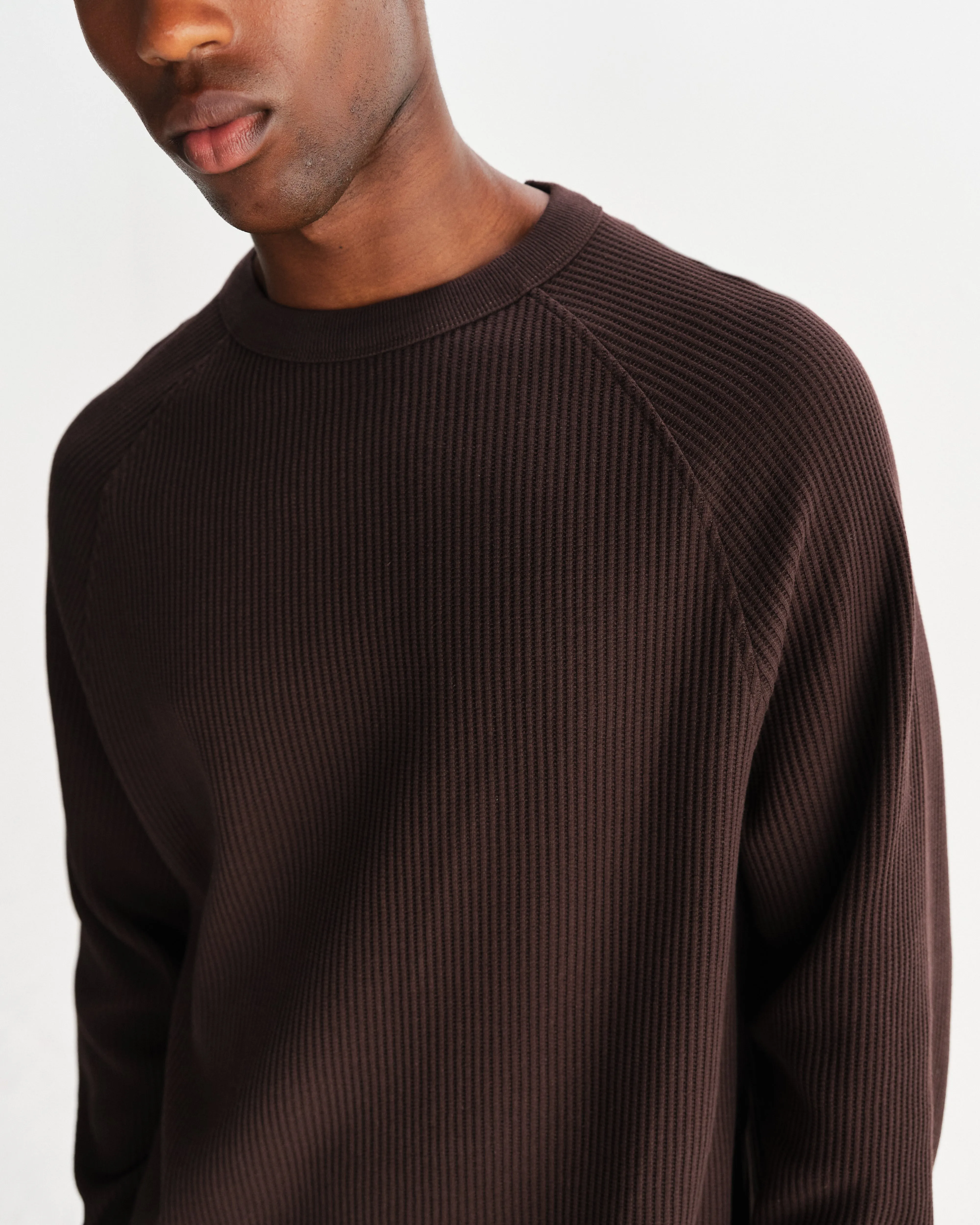 Riley - Dark Brown Structured Waffle Crewneck Jumper sold by Wax London product image thumbnail 3