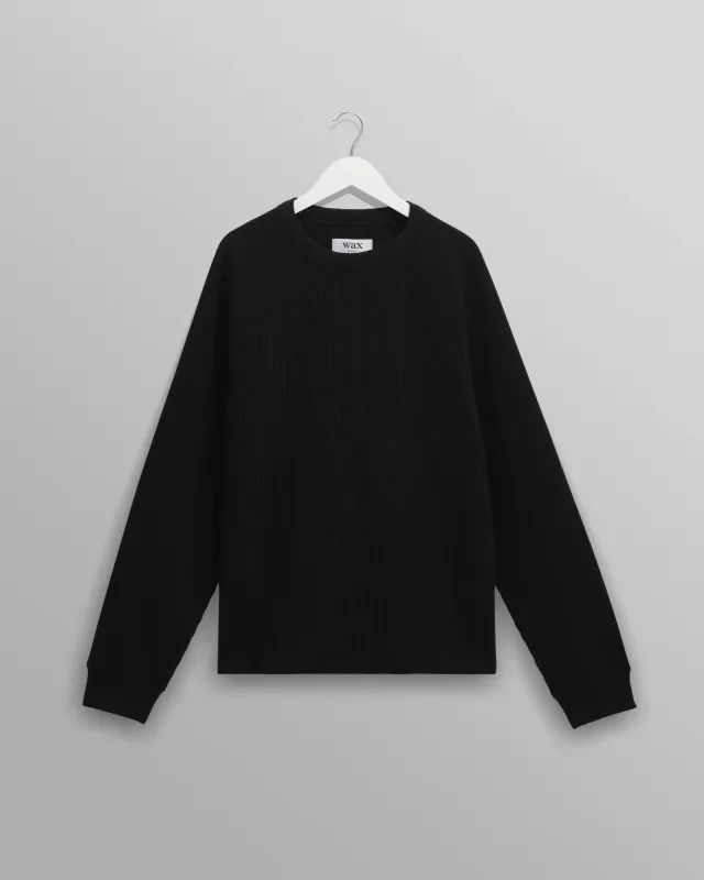 Riley - Black Structured Waffle Crewneck Jumper sold by Wax London