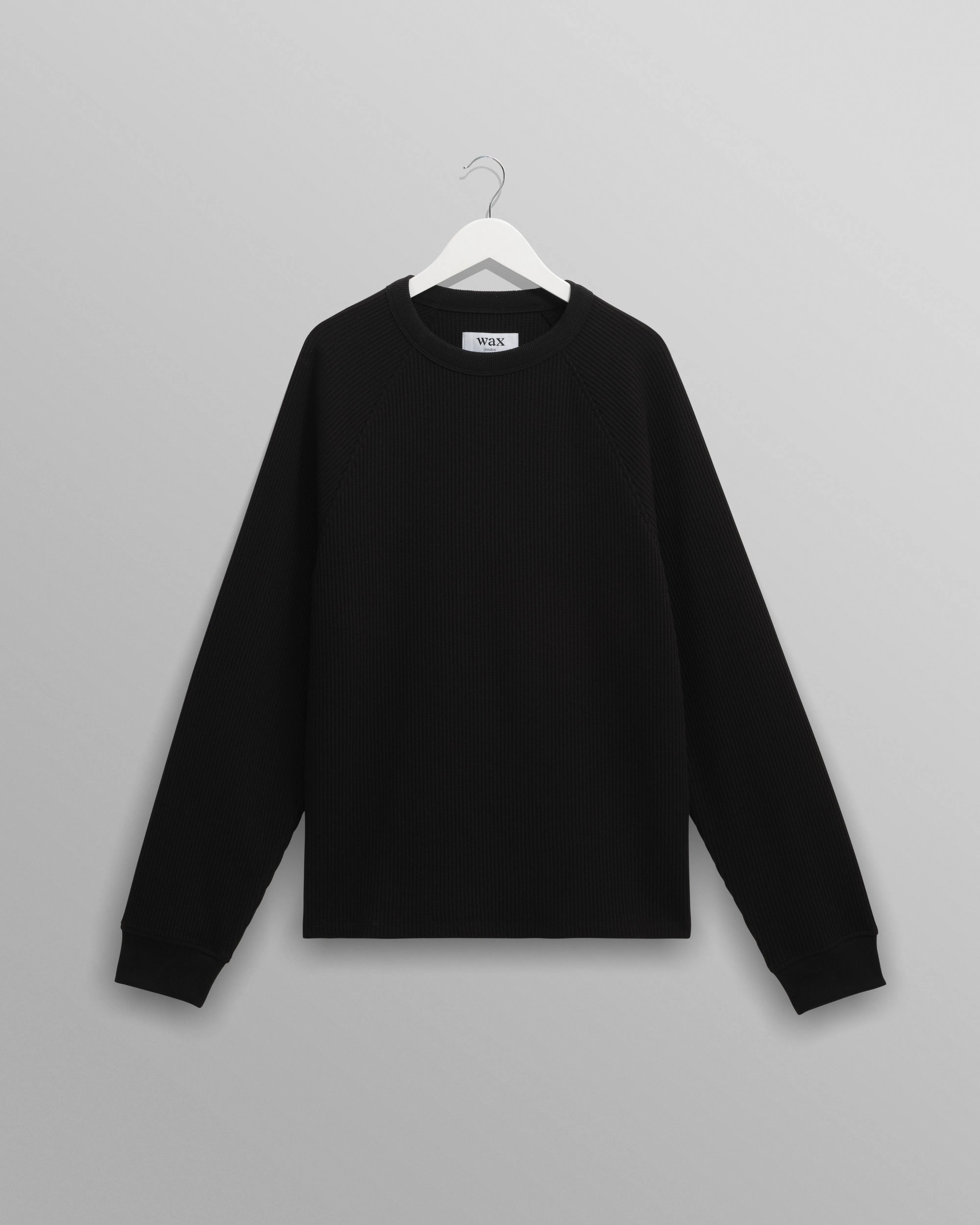 Riley - Black Structured Waffle Crewneck Jumper sold by Wax London