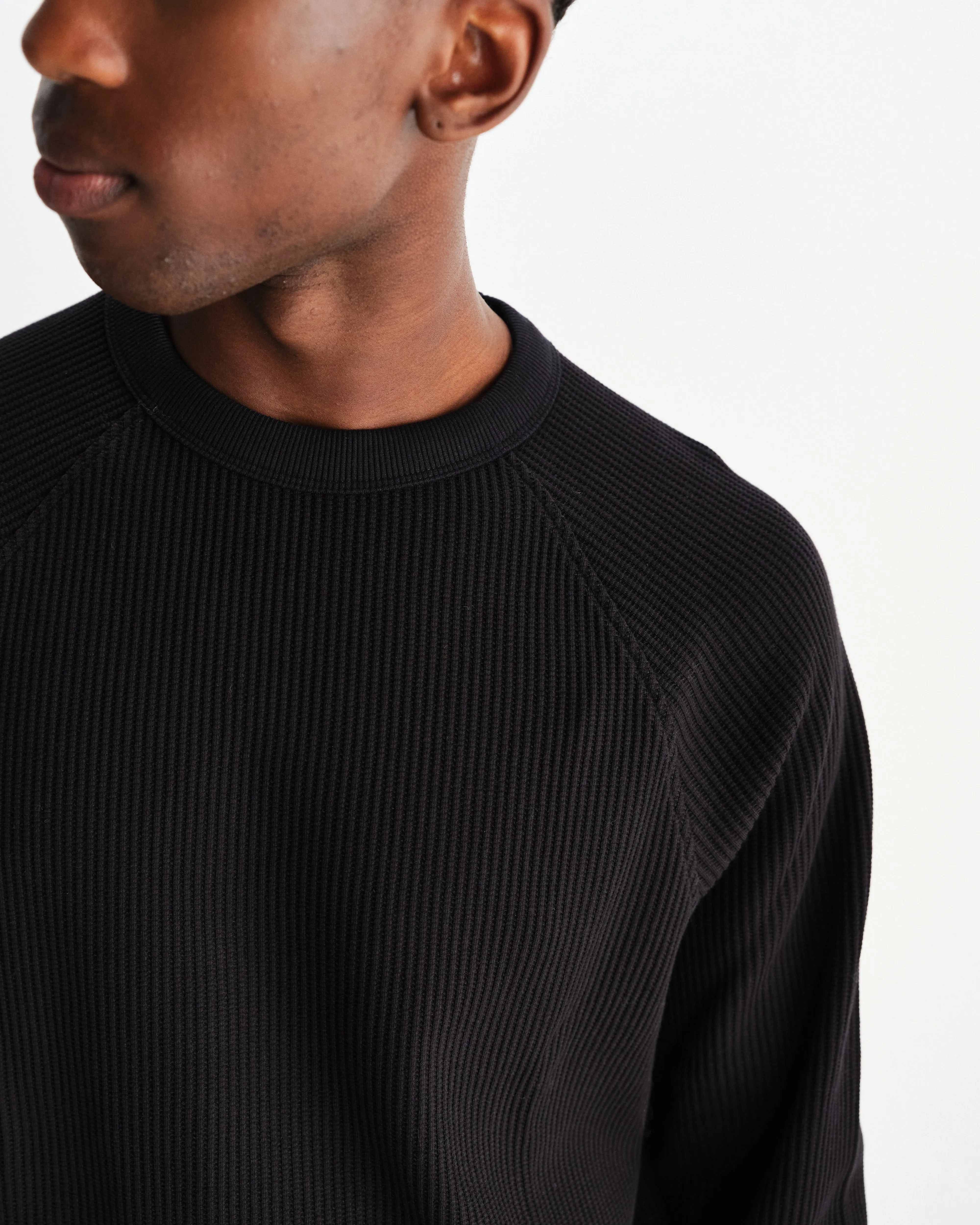 Riley - Black Structured Waffle Crewneck Jumper sold by Wax London product image thumbnail 3