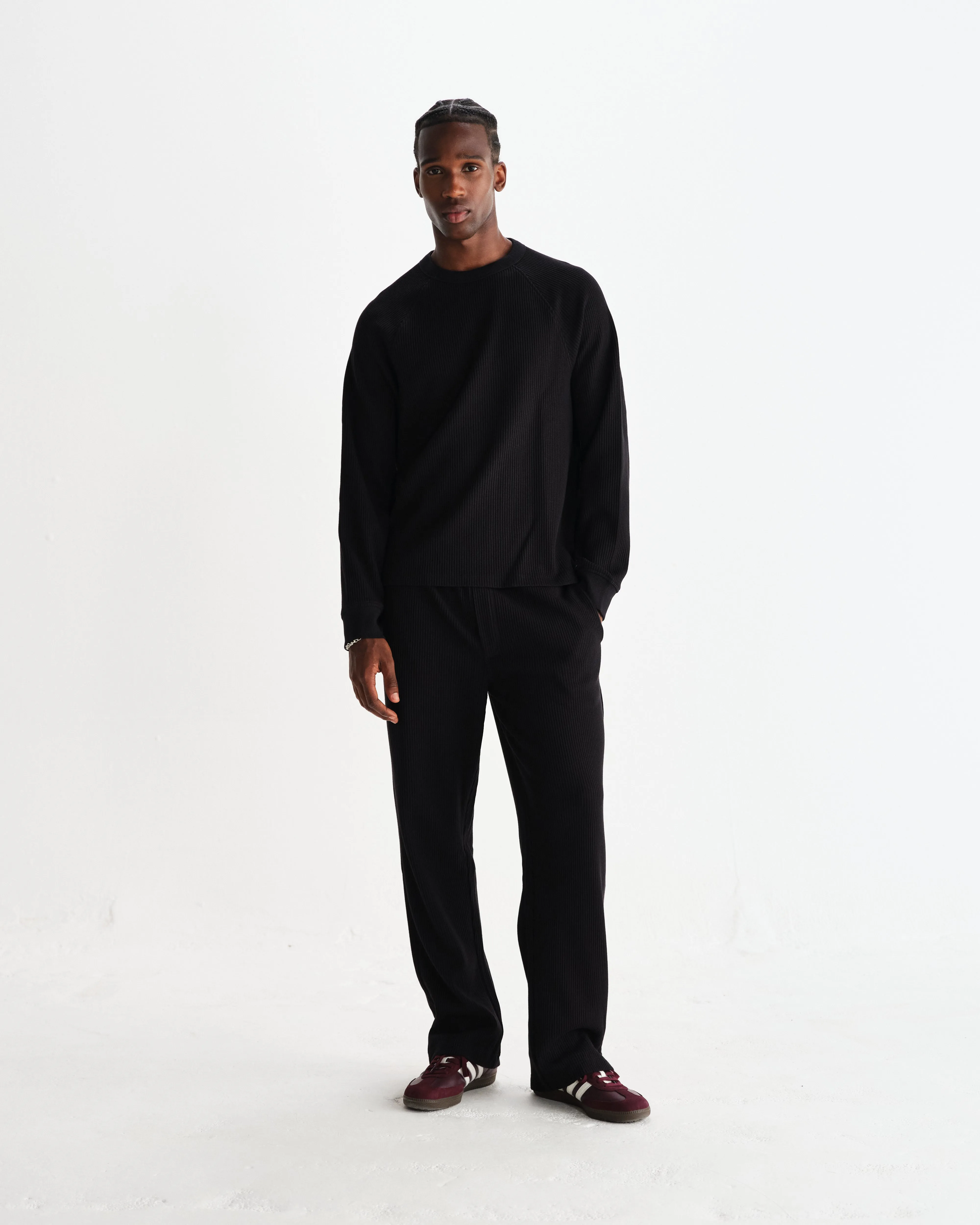 Riley - Black Structured Waffle Crewneck Jumper sold by Wax London product image thumbnail 4