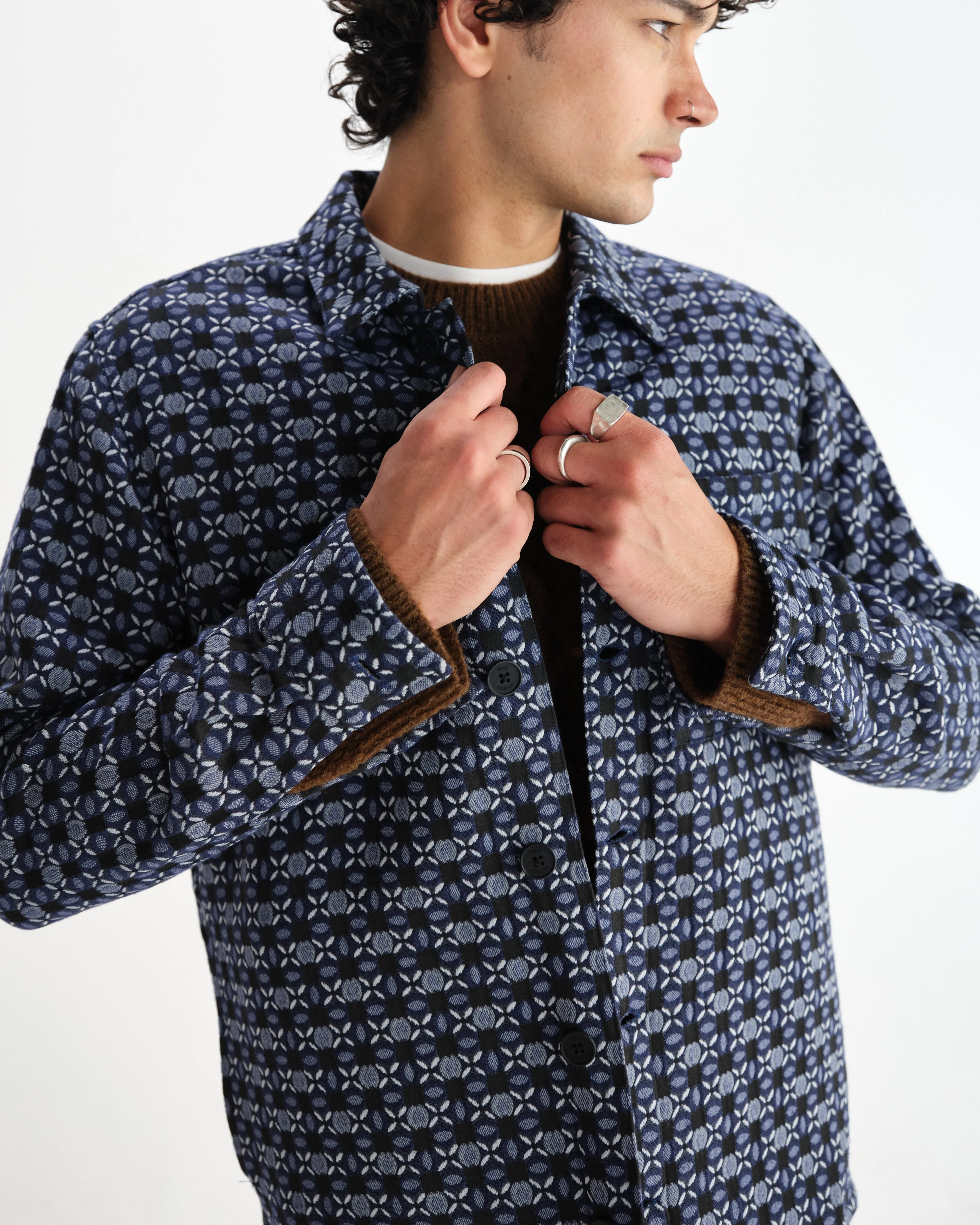 Rockley - Navy Geometric Jacquard Overshirt sold by Wax London product image thumbnail 3