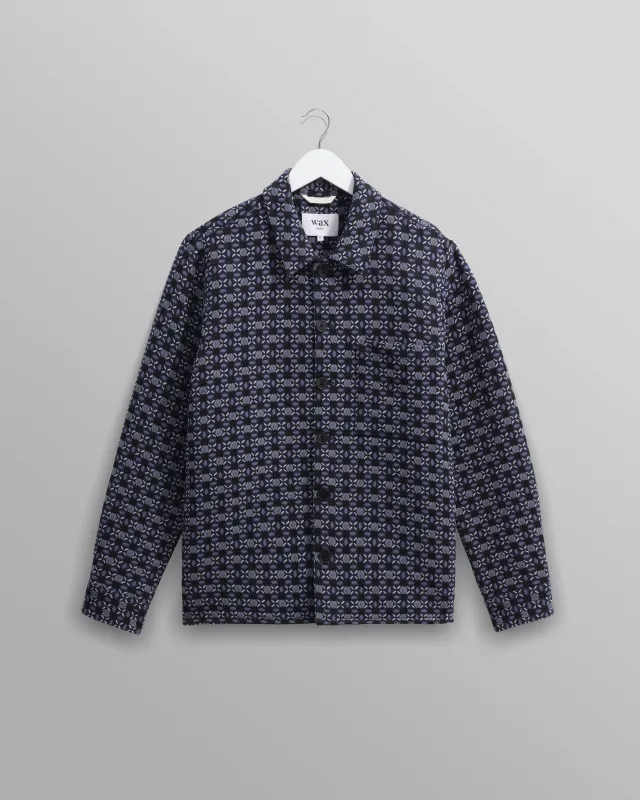 Rockley - Navy Geometric Jacquard Overshirt sold by Wax London
