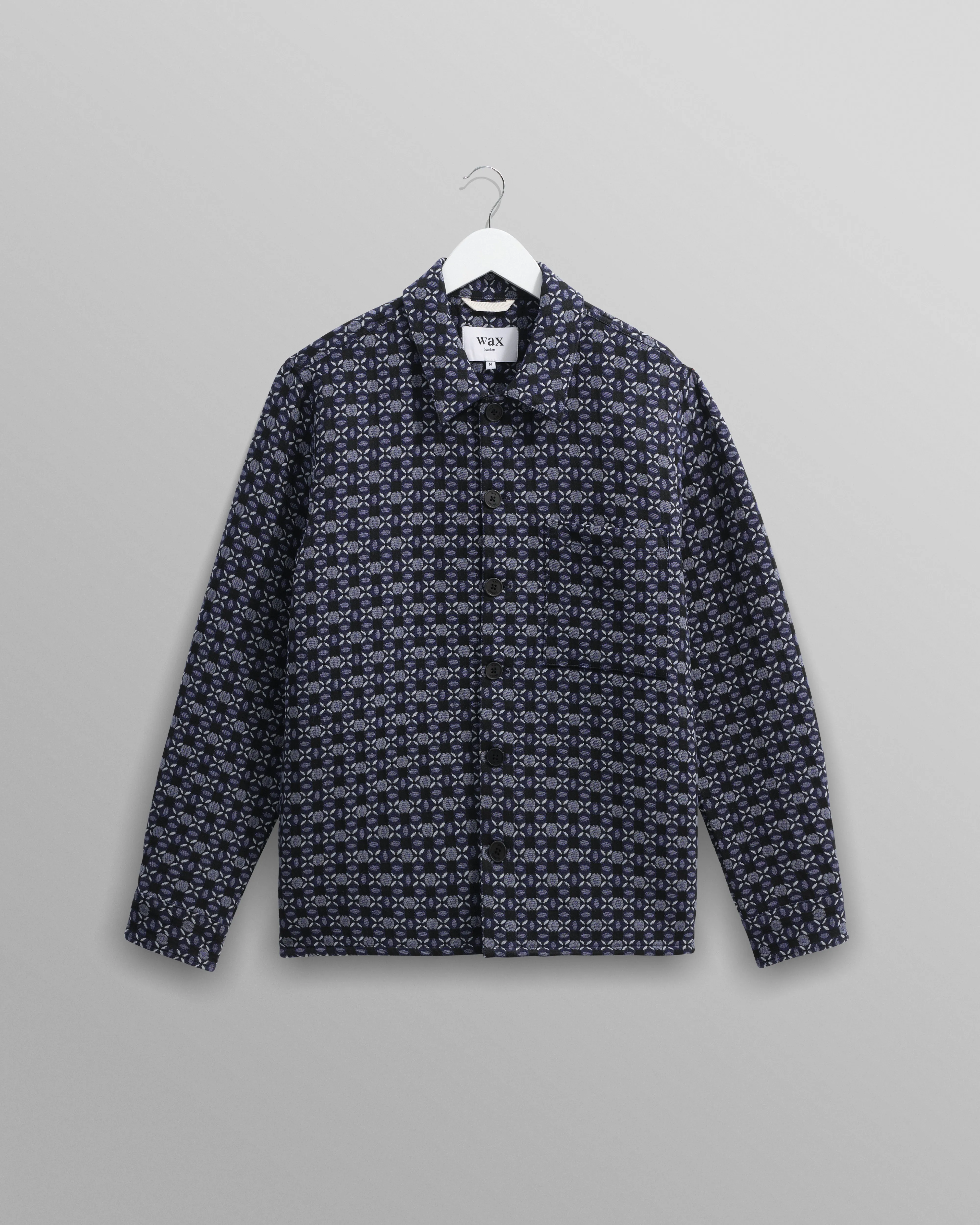 Rockley - Navy Geometric Jacquard Overshirt sold by Wax London