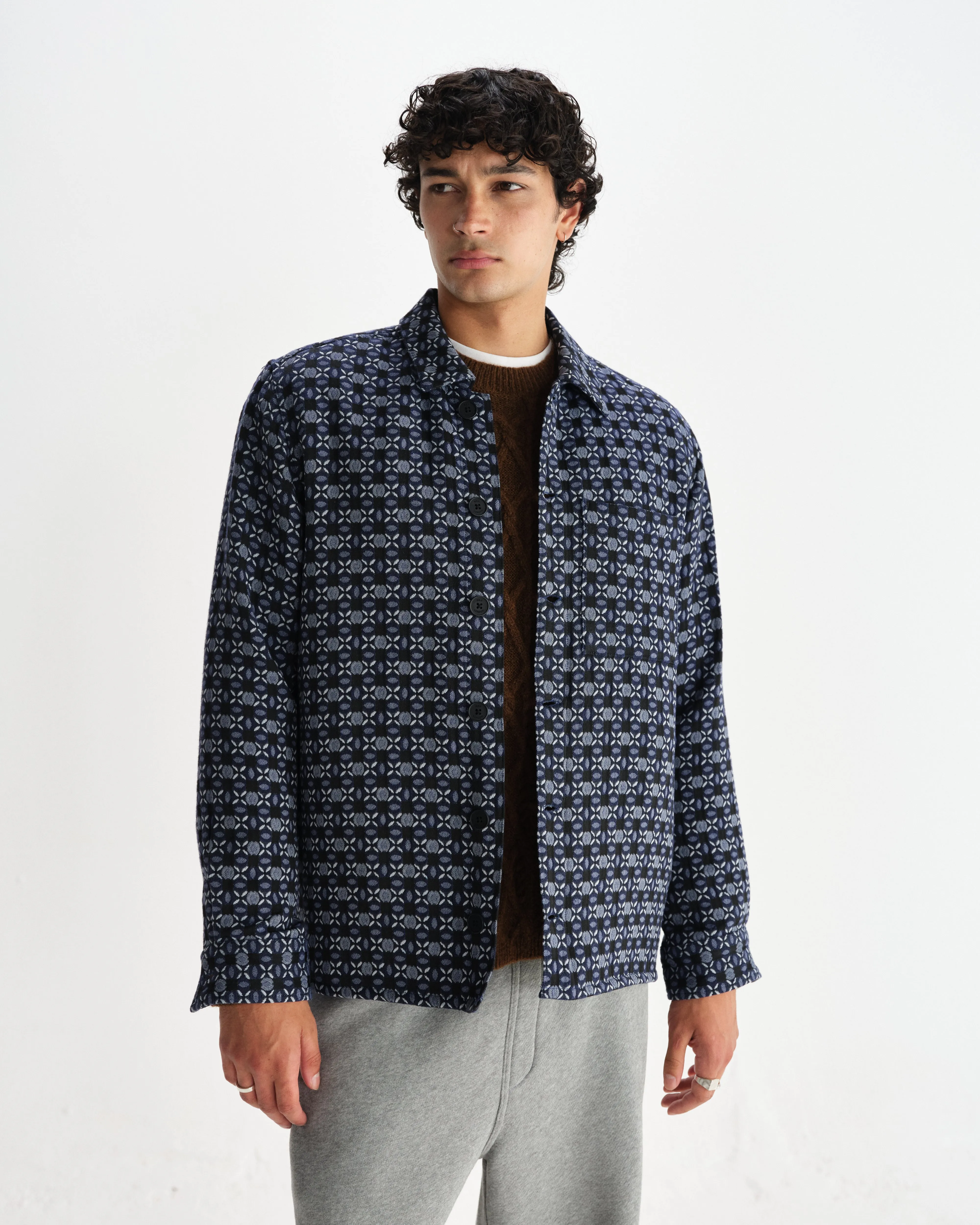 Rockley - Navy Geometric Jacquard Overshirt sold by Wax London product image thumbnail 2