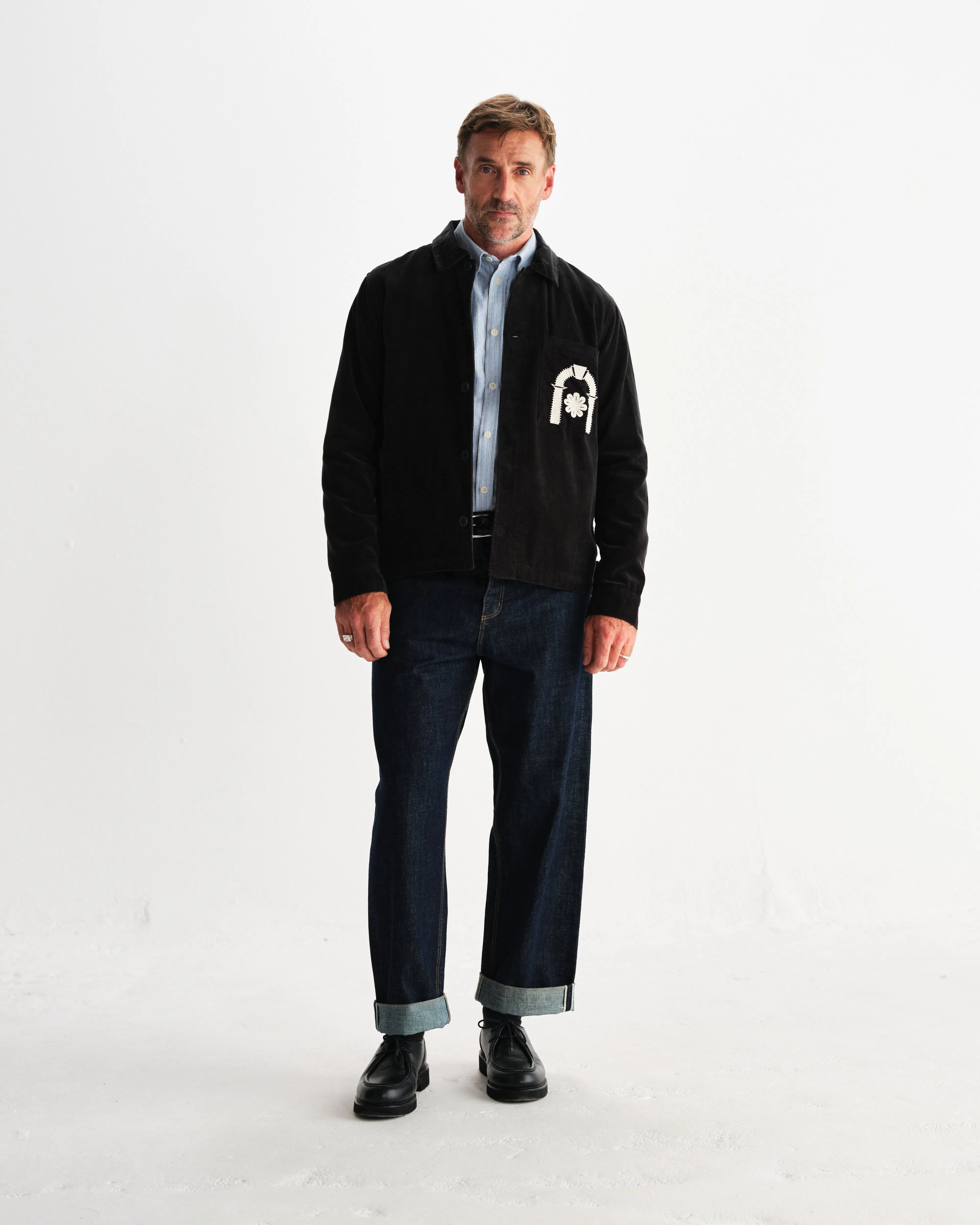 Rockley - Black And Ecru Applique Velvet Overshirt sold by Wax London product image thumbnail 4