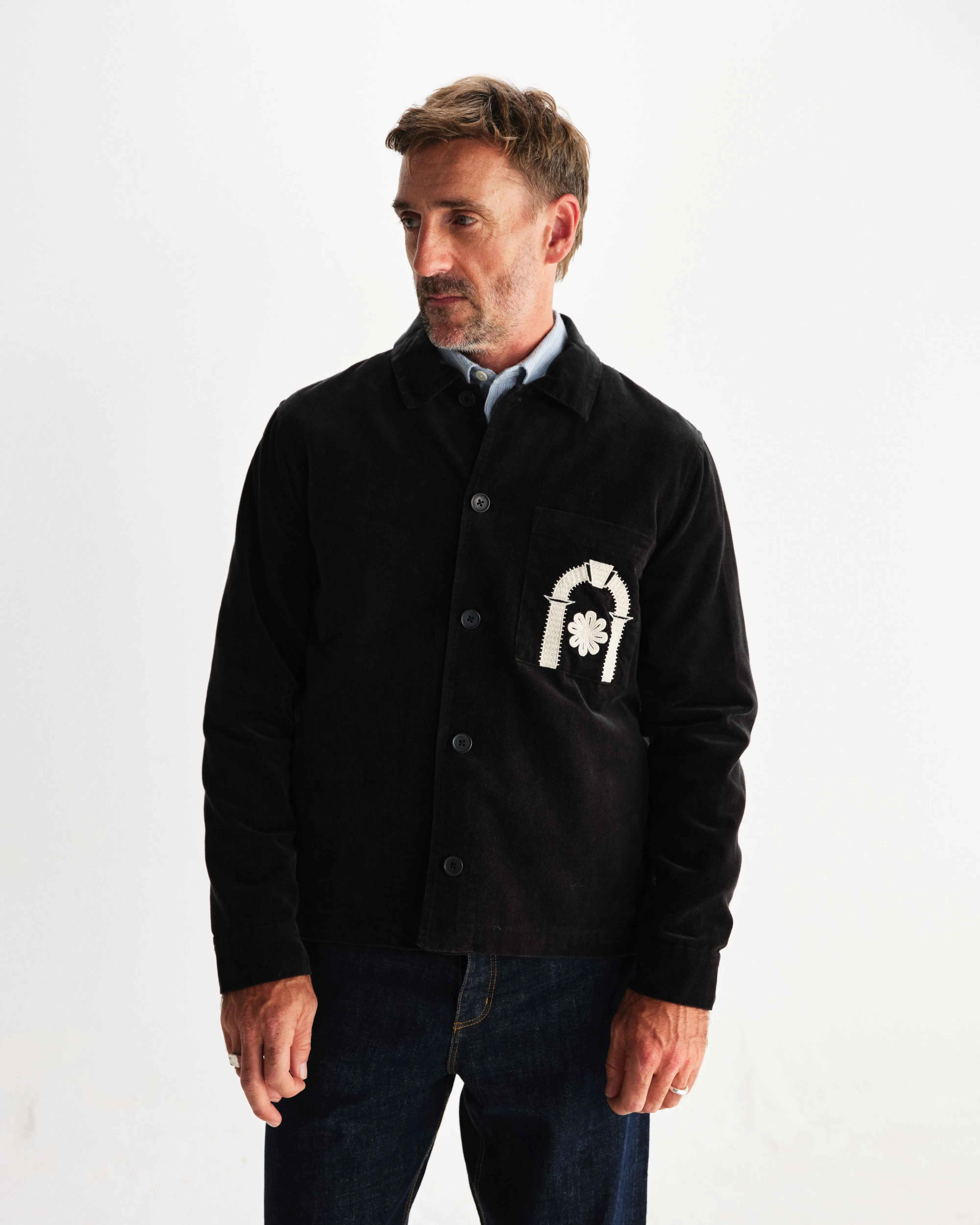 Rockley - Black And Ecru Applique Velvet Overshirt sold by Wax London product image thumbnail 2