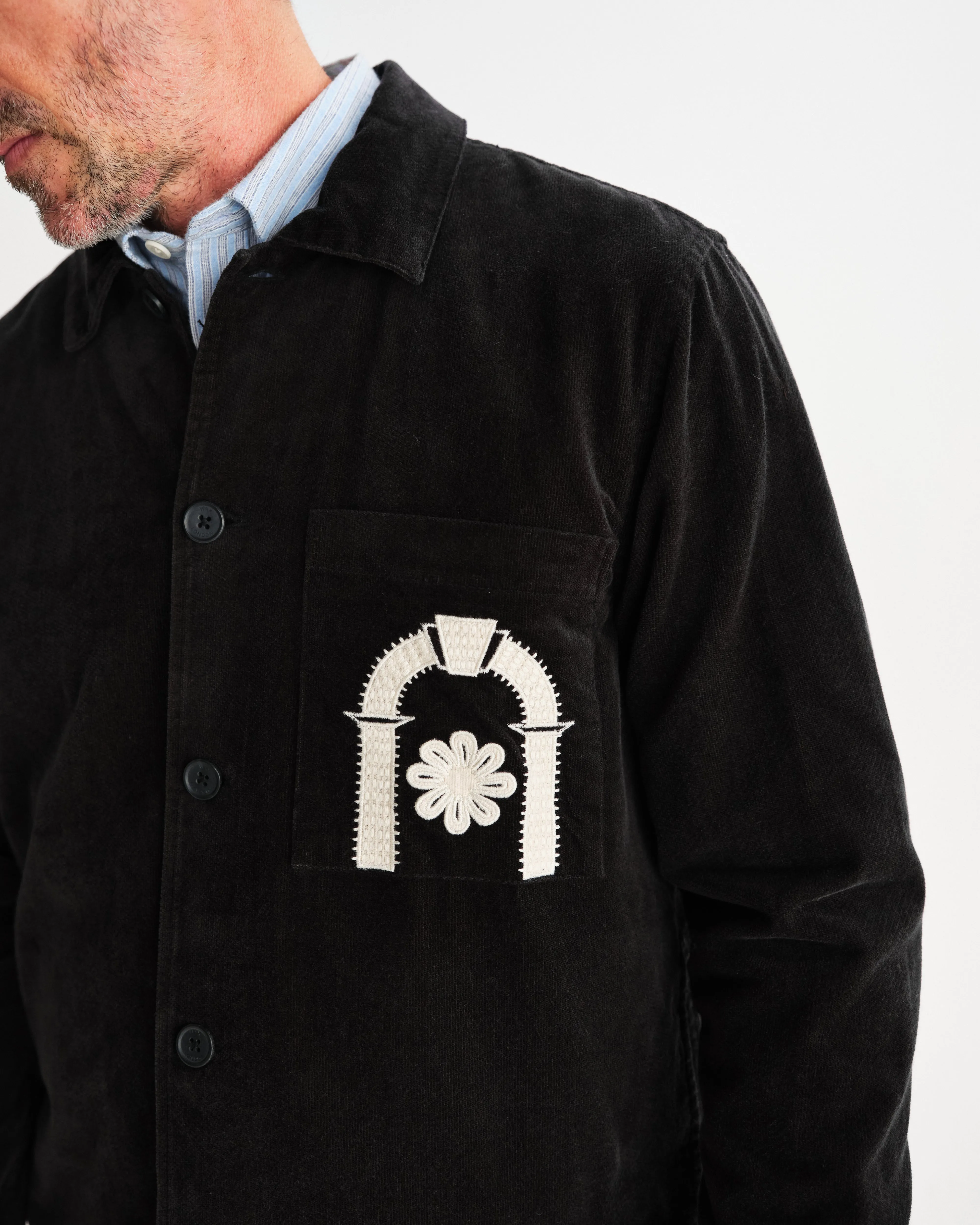 Rockley - Black And Ecru Applique Velvet Overshirt sold by Wax London product image thumbnail 3