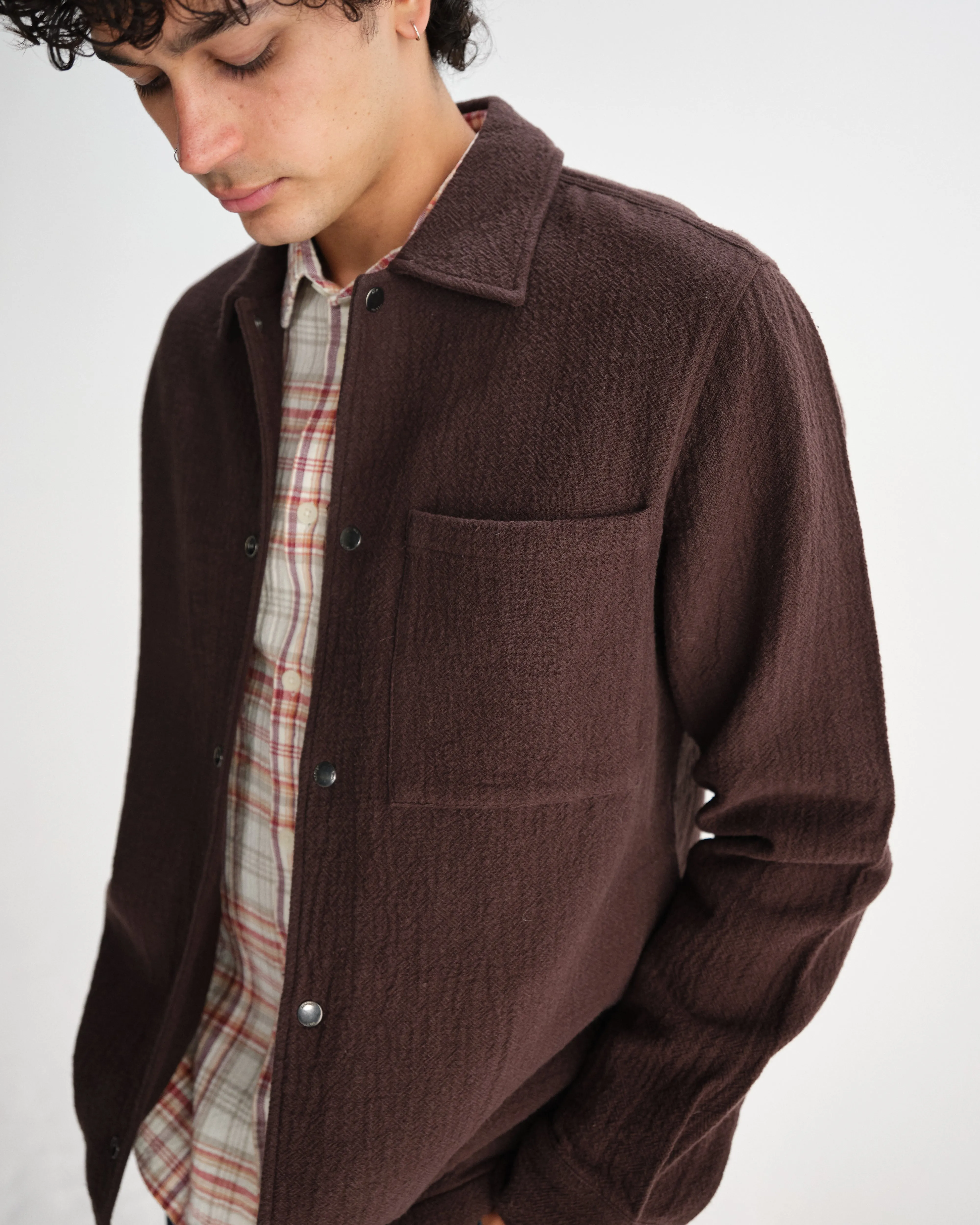 Romer - Dark Brown Heavy Crinkle Cotton Overshirt sold by Wax London product image thumbnail 3