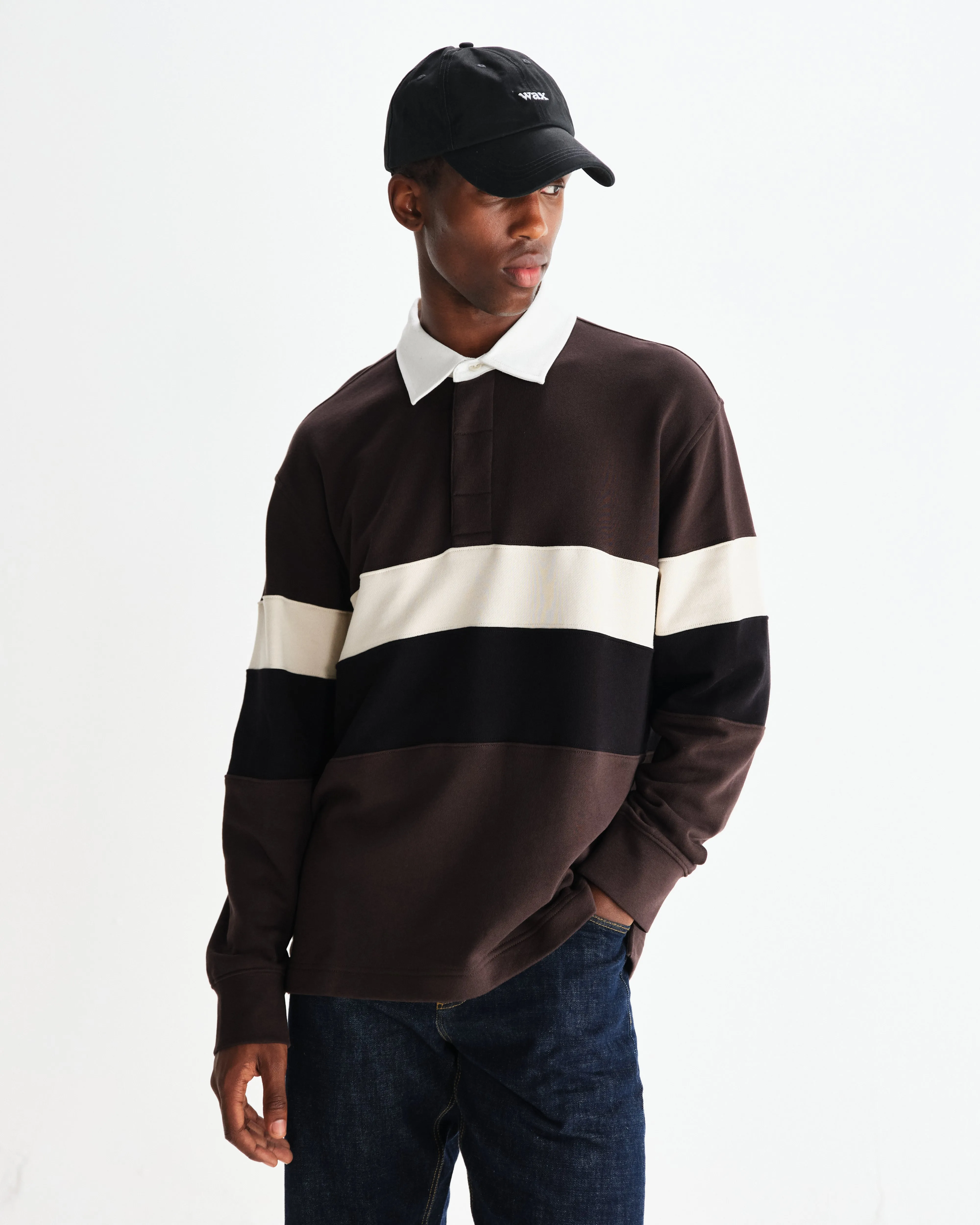 Rowhill - Brown And Black Panelled Loopback Rugby Shirt sold by Wax London product image thumbnail 2