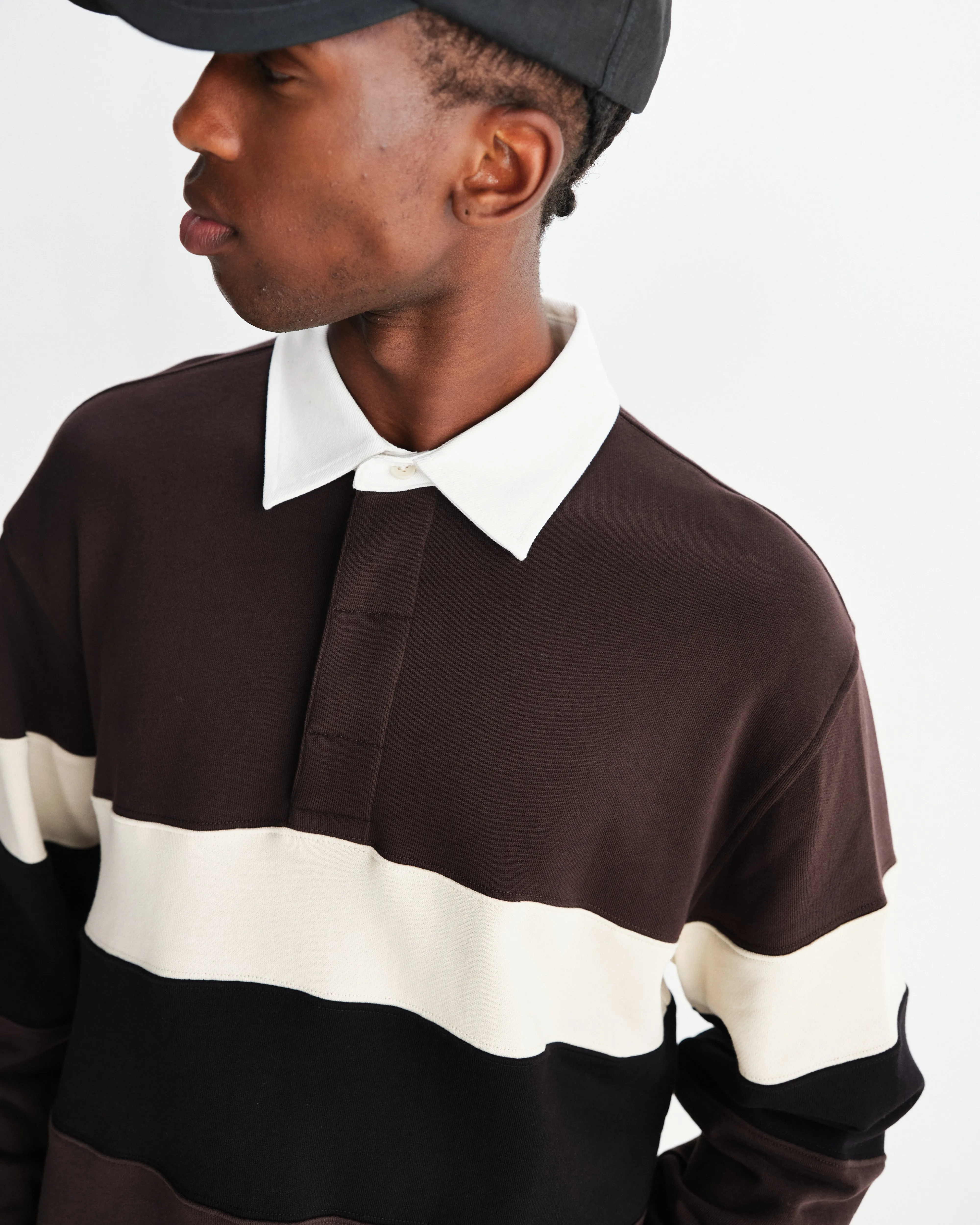 Rowhill - Brown And Black Panelled Loopback Rugby Shirt sold by Wax London product image thumbnail 3