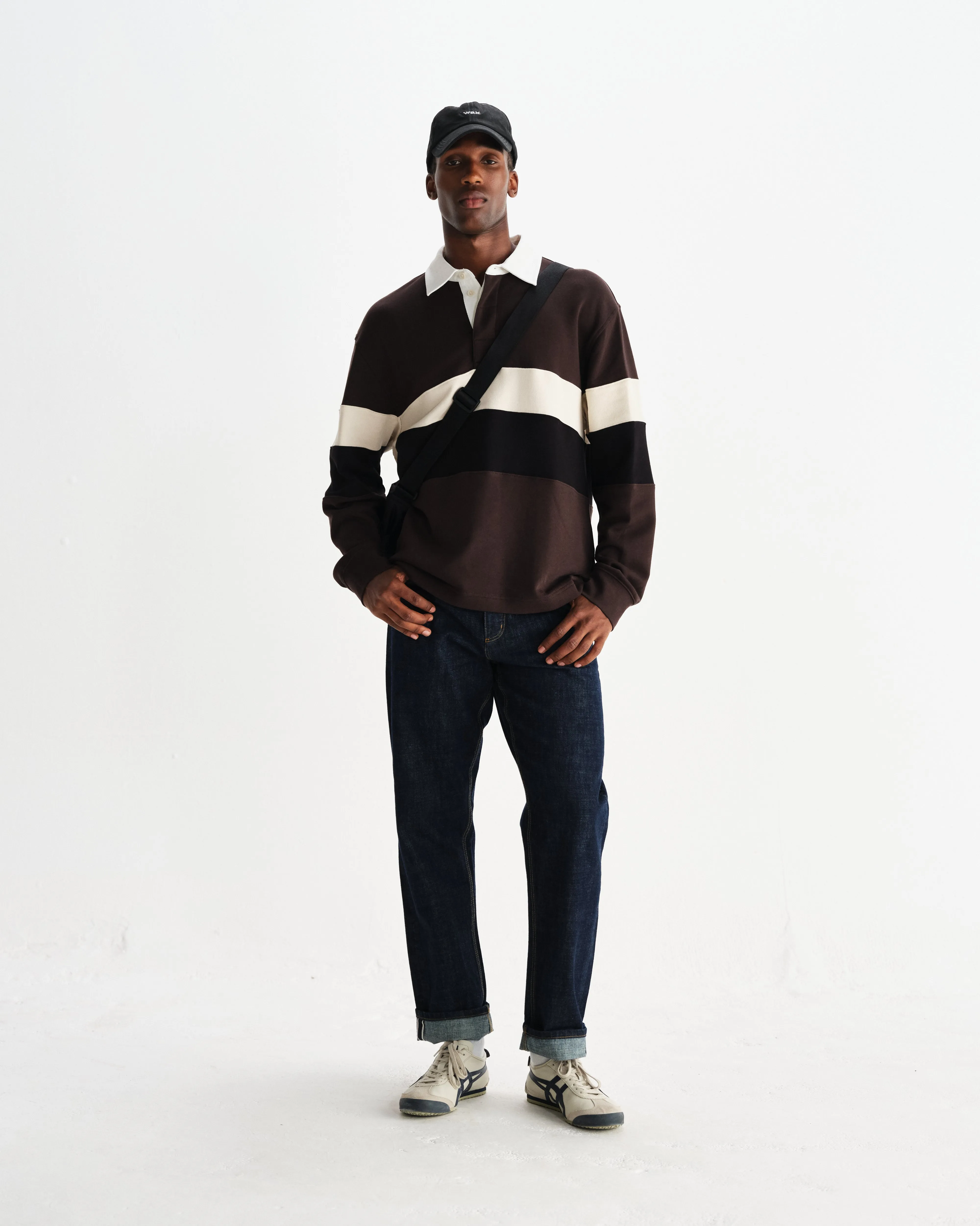 Rowhill - Brown And Black Panelled Loopback Rugby Shirt sold by Wax London product image thumbnail 4