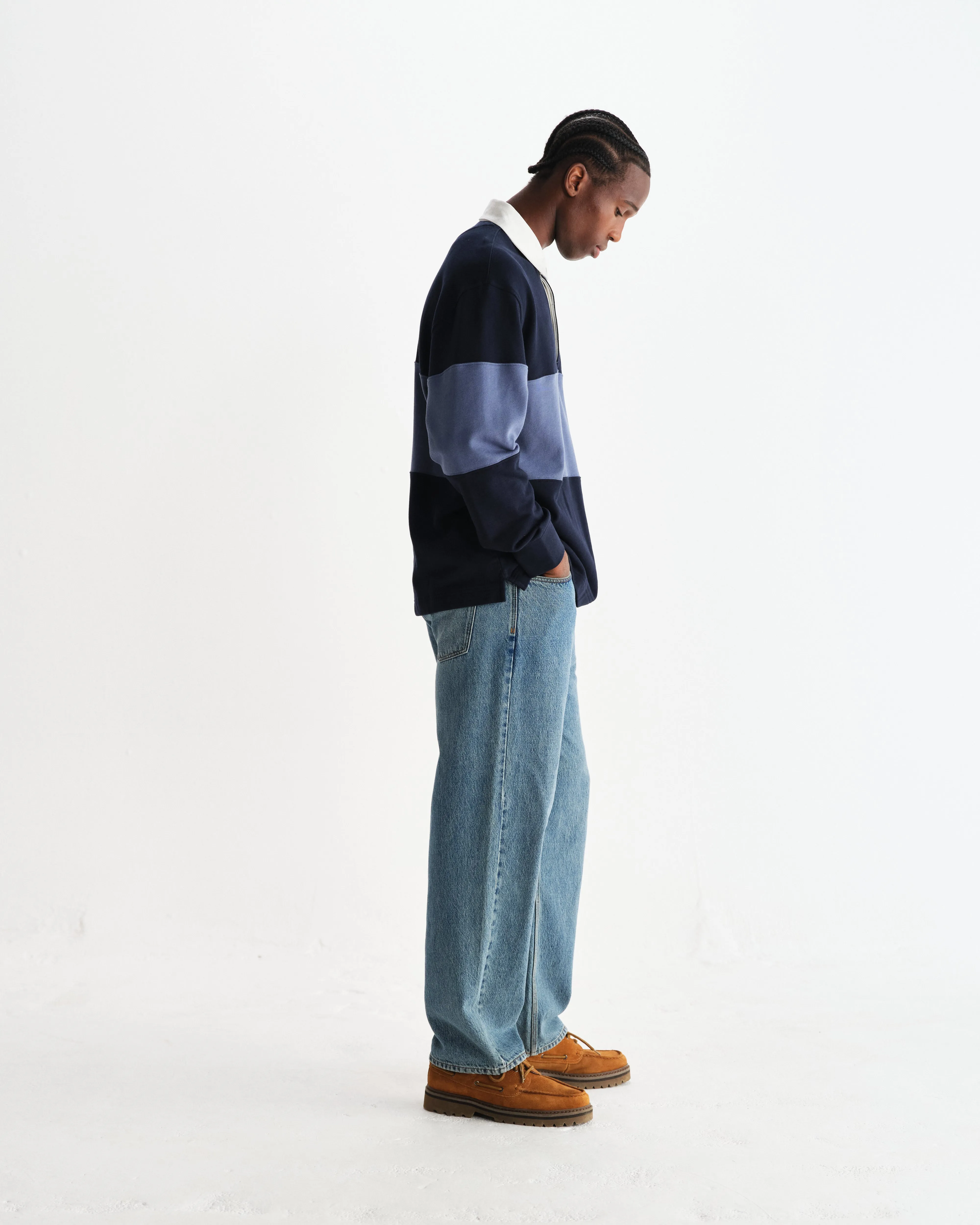 Rowhill - Navy And Blue Panelled Loopback Rugby Shirt sold by Wax London product image thumbnail 5