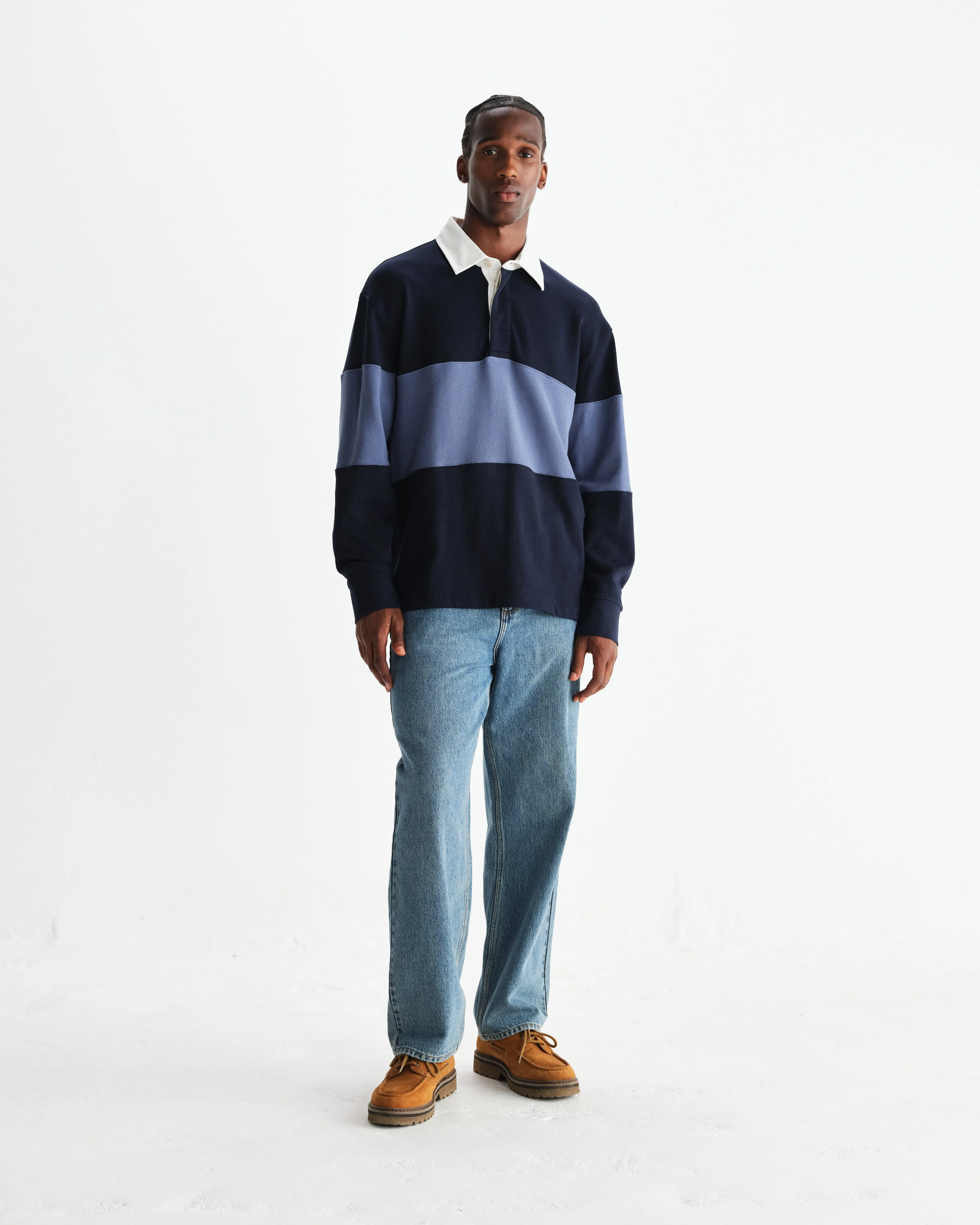 Rowhill - Navy And Blue Panelled Loopback Rugby Shirt sold by Wax London product image thumbnail 4