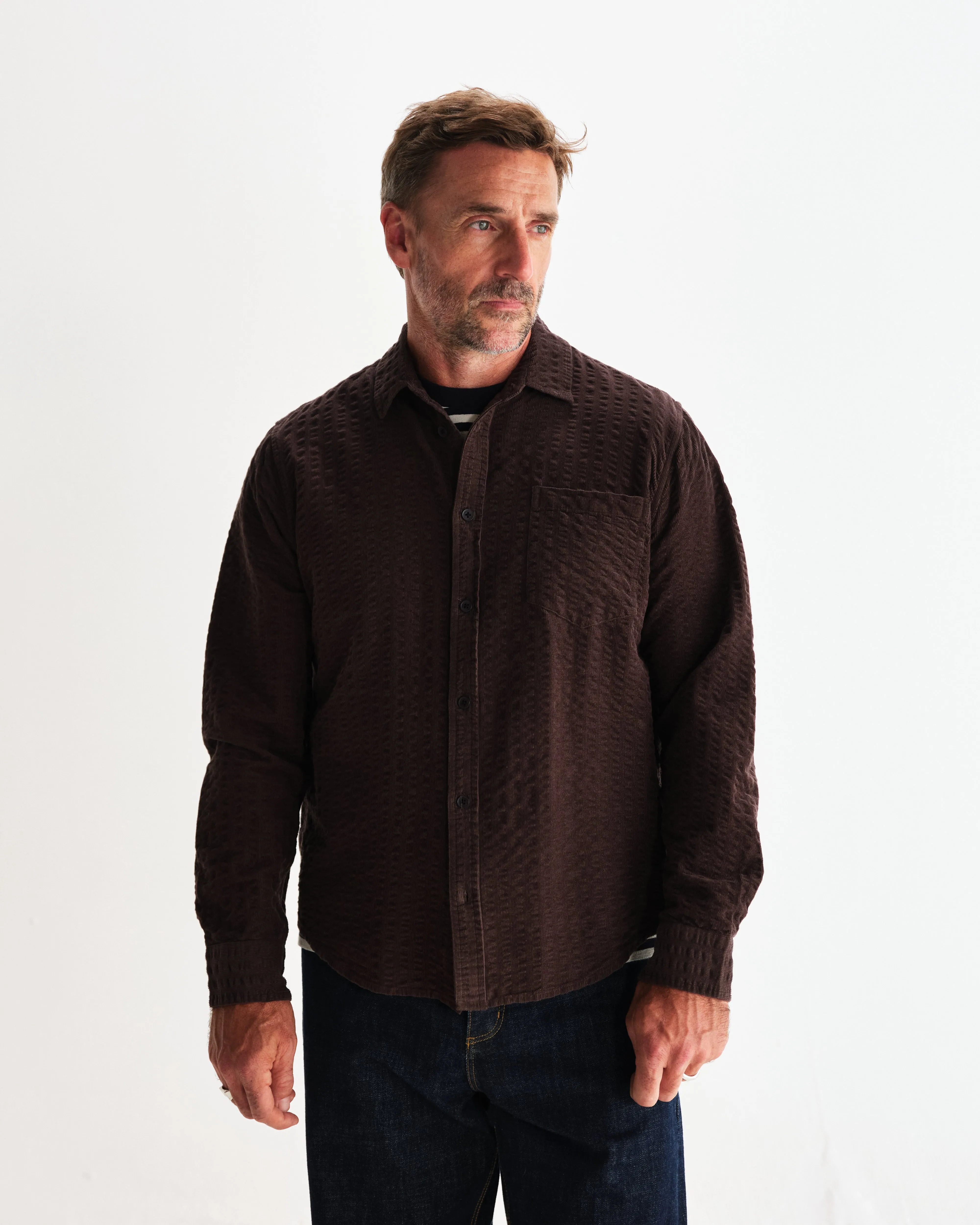 Shelly - Dark Brown Seersucker Corduroy Shirt sold by Wax London product image thumbnail 2
