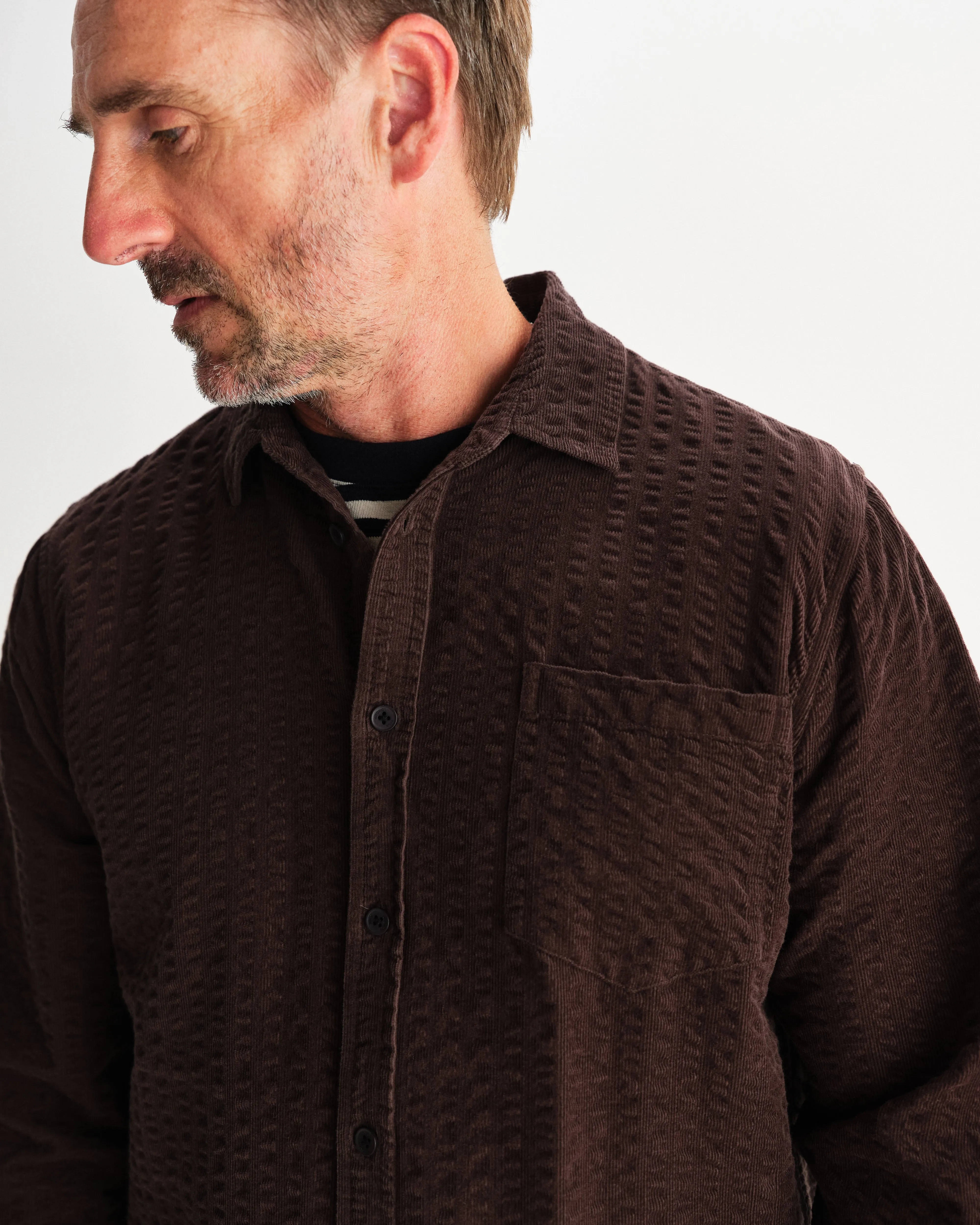 Shelly - Dark Brown Seersucker Corduroy Shirt sold by Wax London product image thumbnail 3