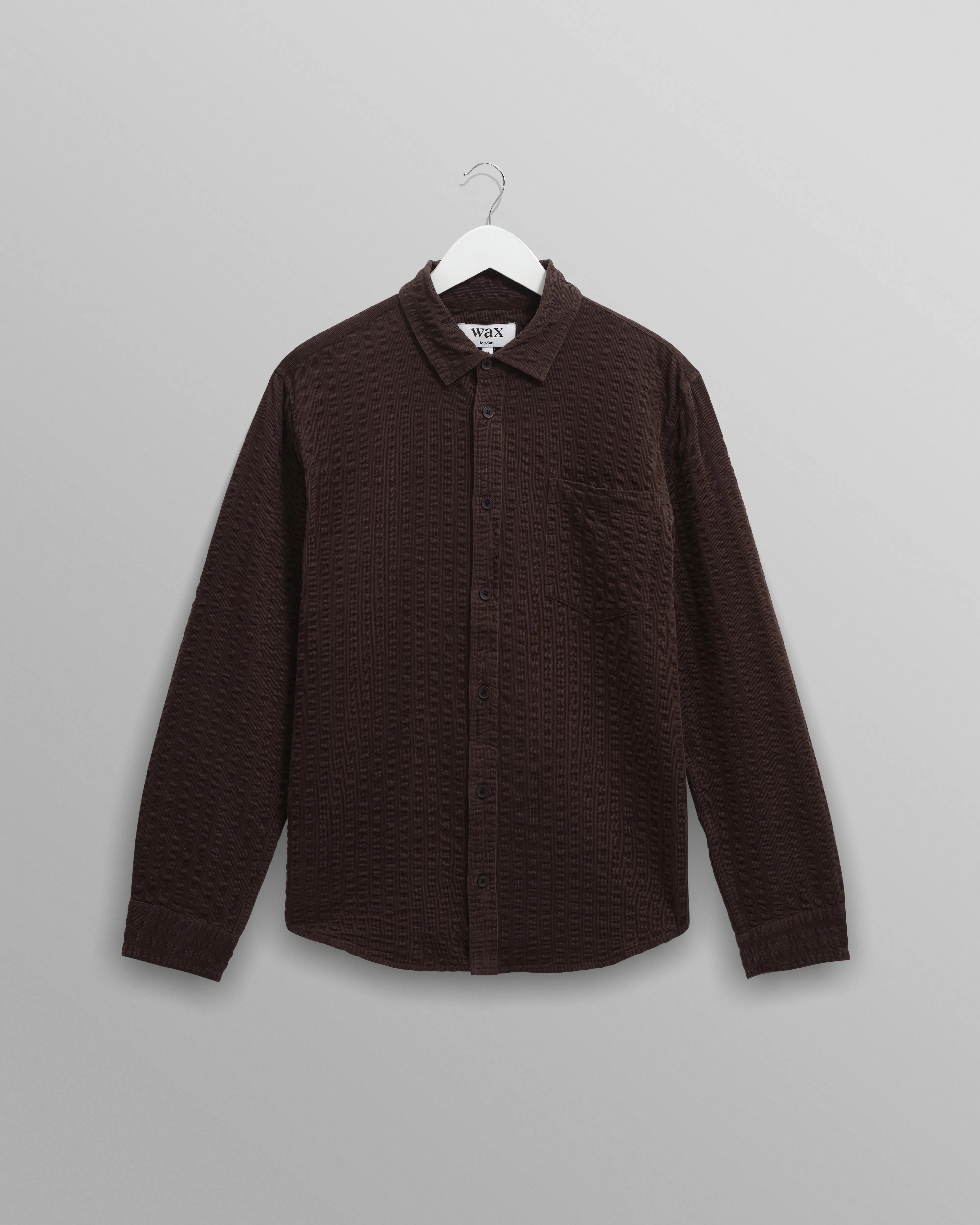 Shelly - Dark Brown Seersucker Corduroy Shirt sold by Wax London