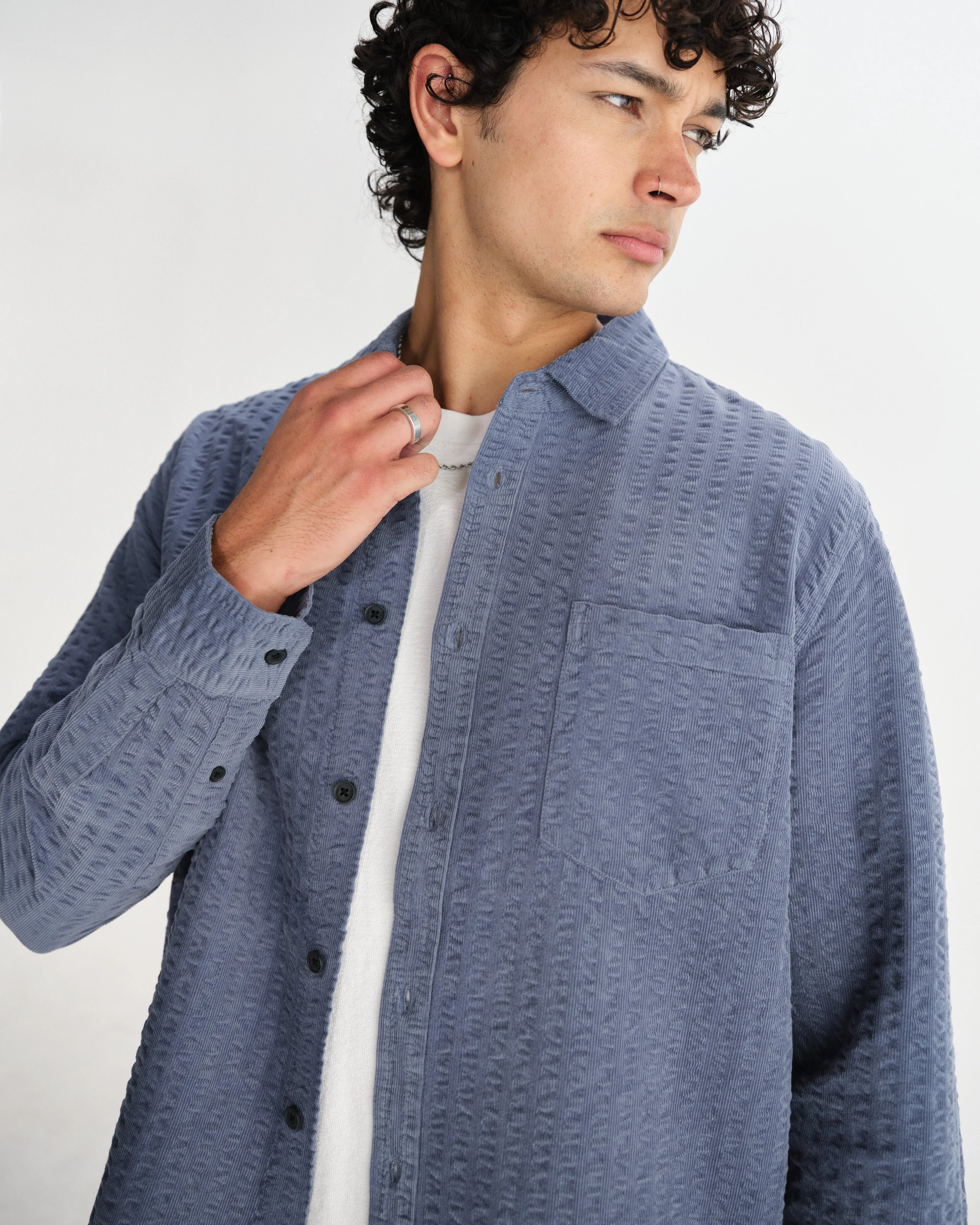 Shelly - Blue Seersucker Corduroy Shirt sold by Wax London product image thumbnail 3