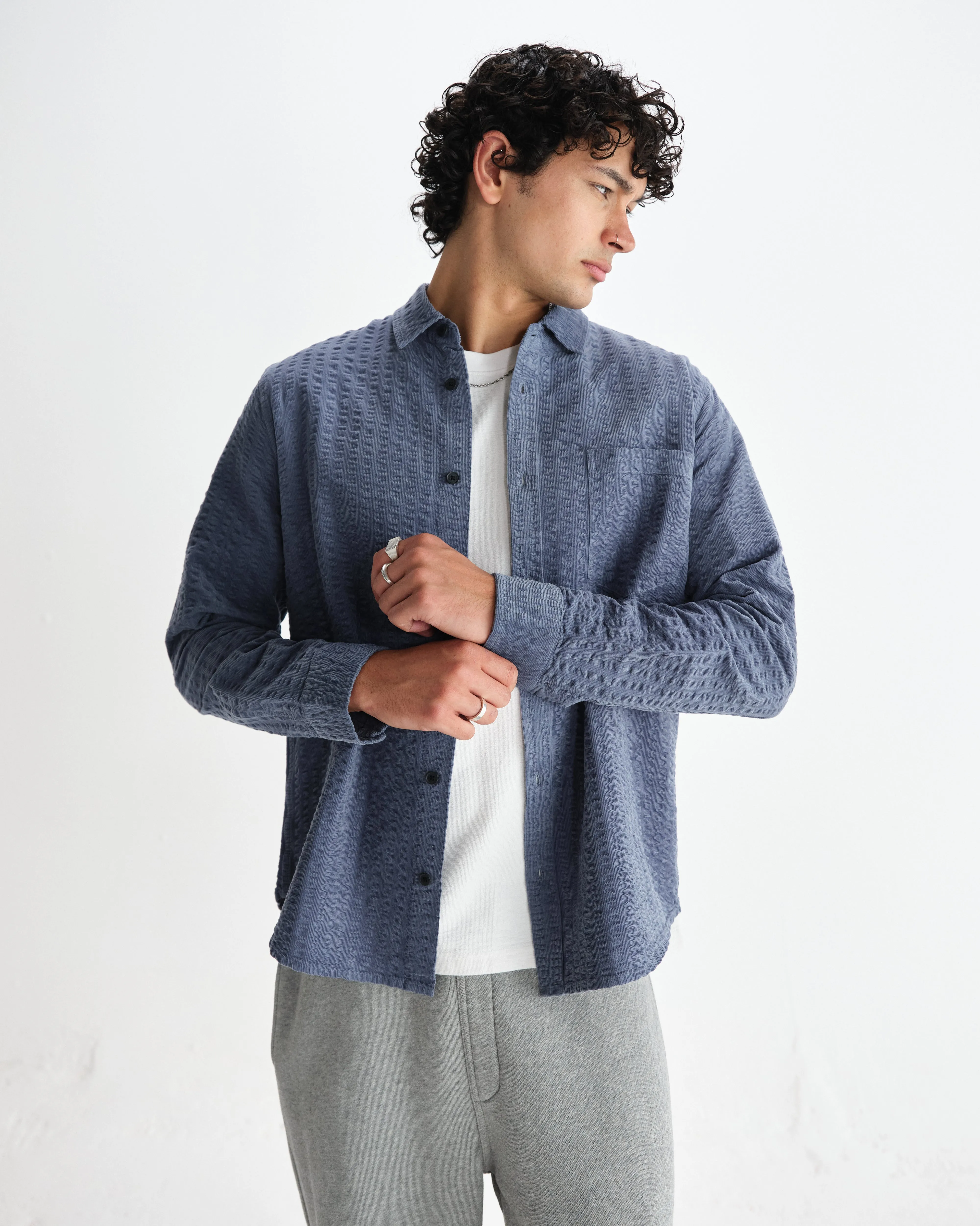 Shelly - Blue Seersucker Corduroy Shirt sold by Wax London product image thumbnail 2