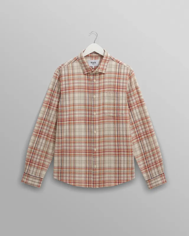 Shelly - Rust And Multicolour Seersucker Flannel Shirt sold by Wax London