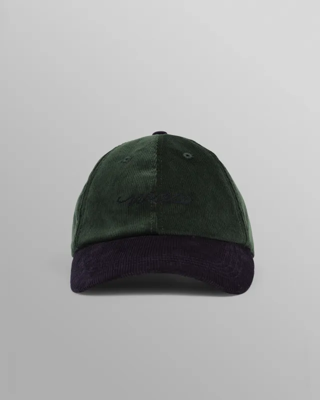Spencer - Green And Navy Corduroy Sports Cap made by Wax London