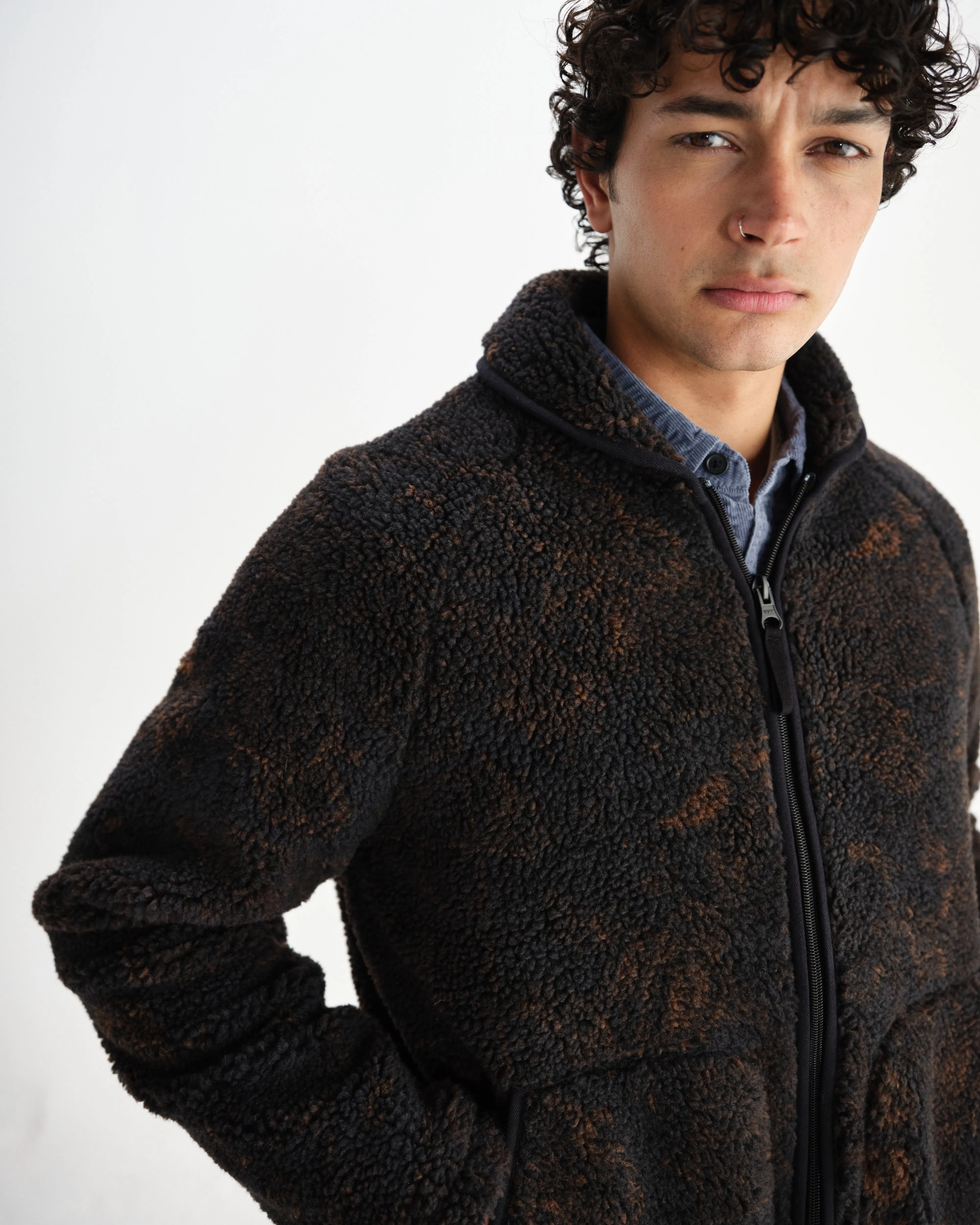 Tate - Black And Brown Paisley Jacquard Fleece Jacket sold by Wax London product image thumbnail 3