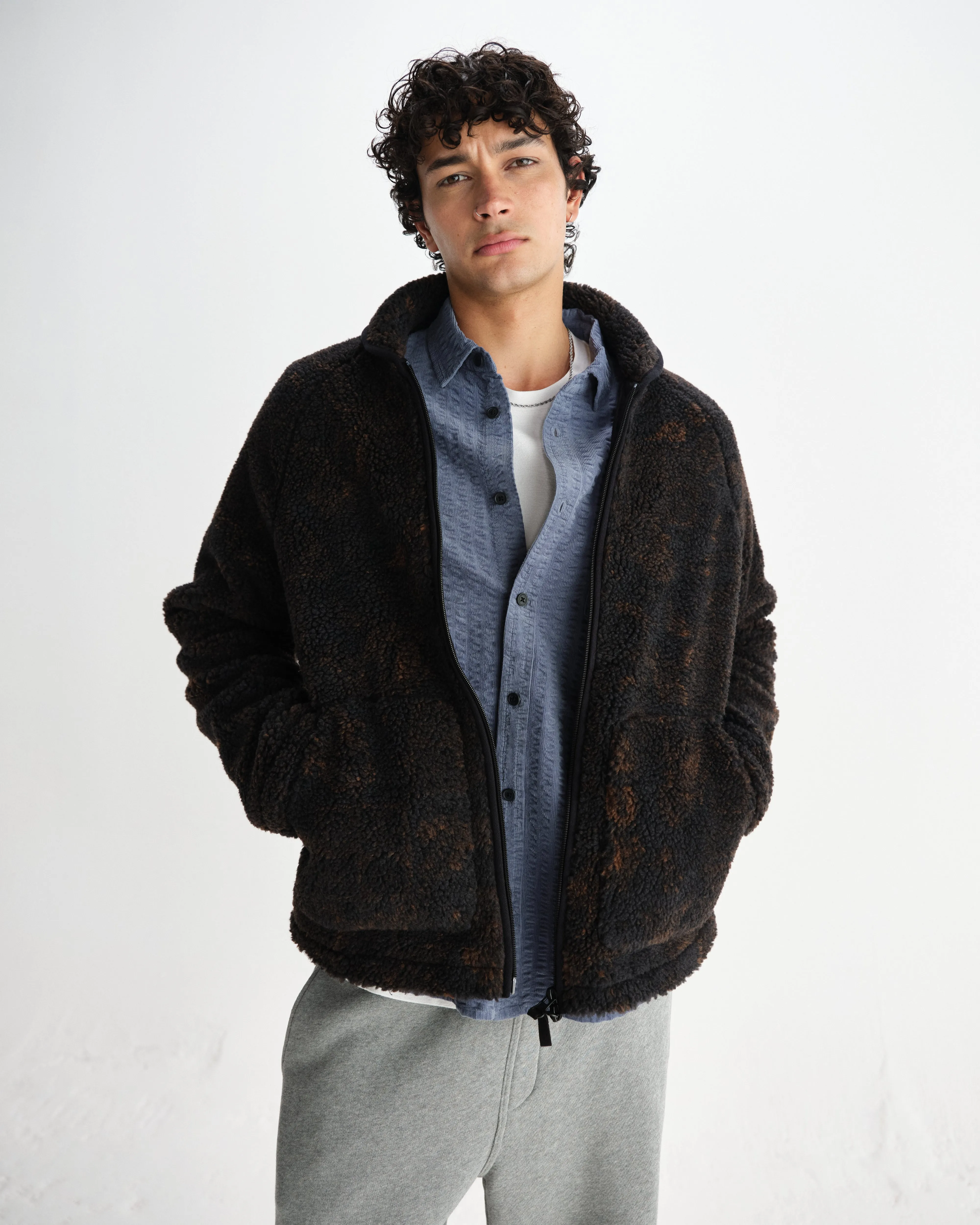 Tate - Black And Brown Paisley Jacquard Fleece Jacket sold by Wax London product image thumbnail 2