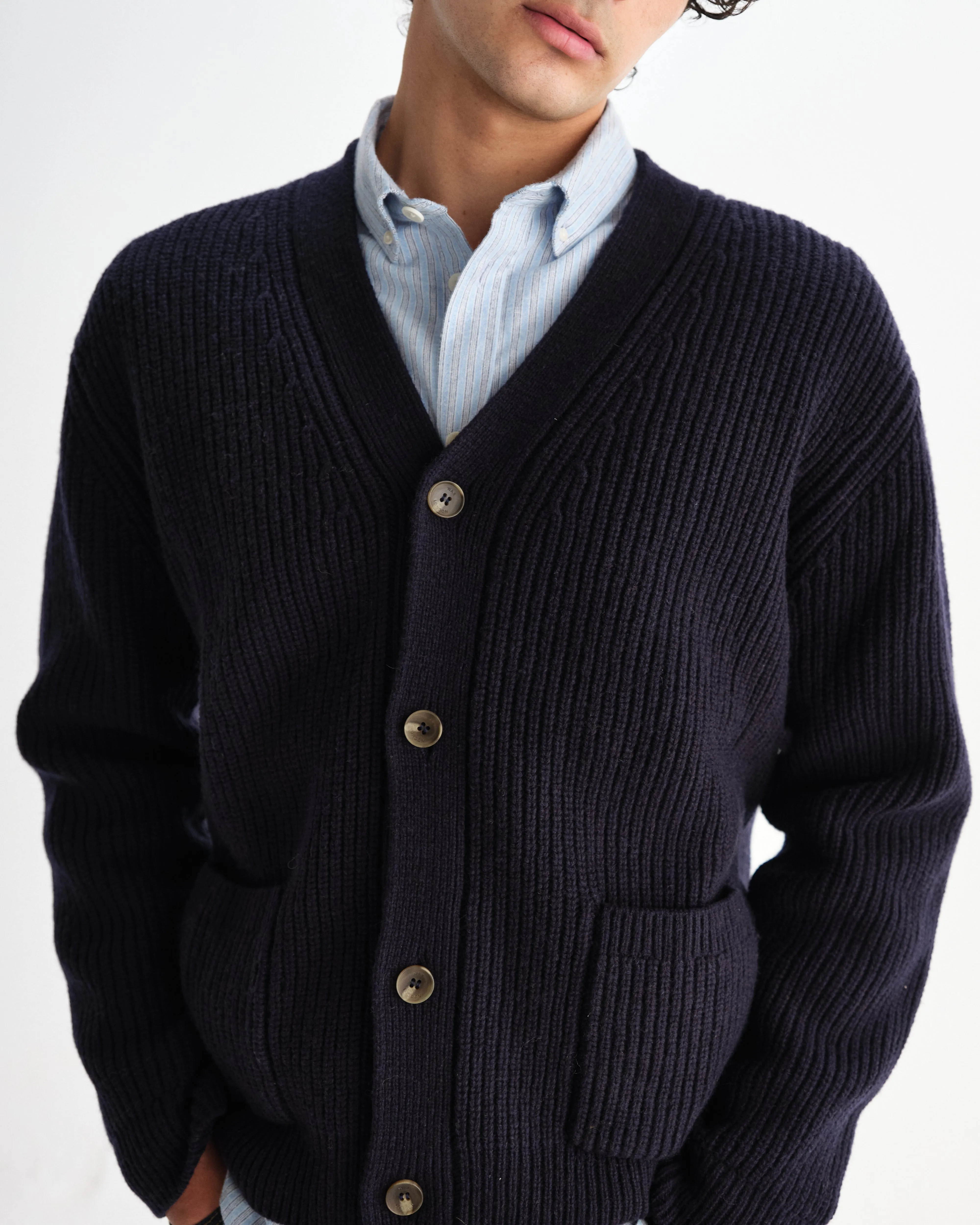 Walker - Navy Rib Stitch Knit Cardigan sold by Wax London product image thumbnail 3