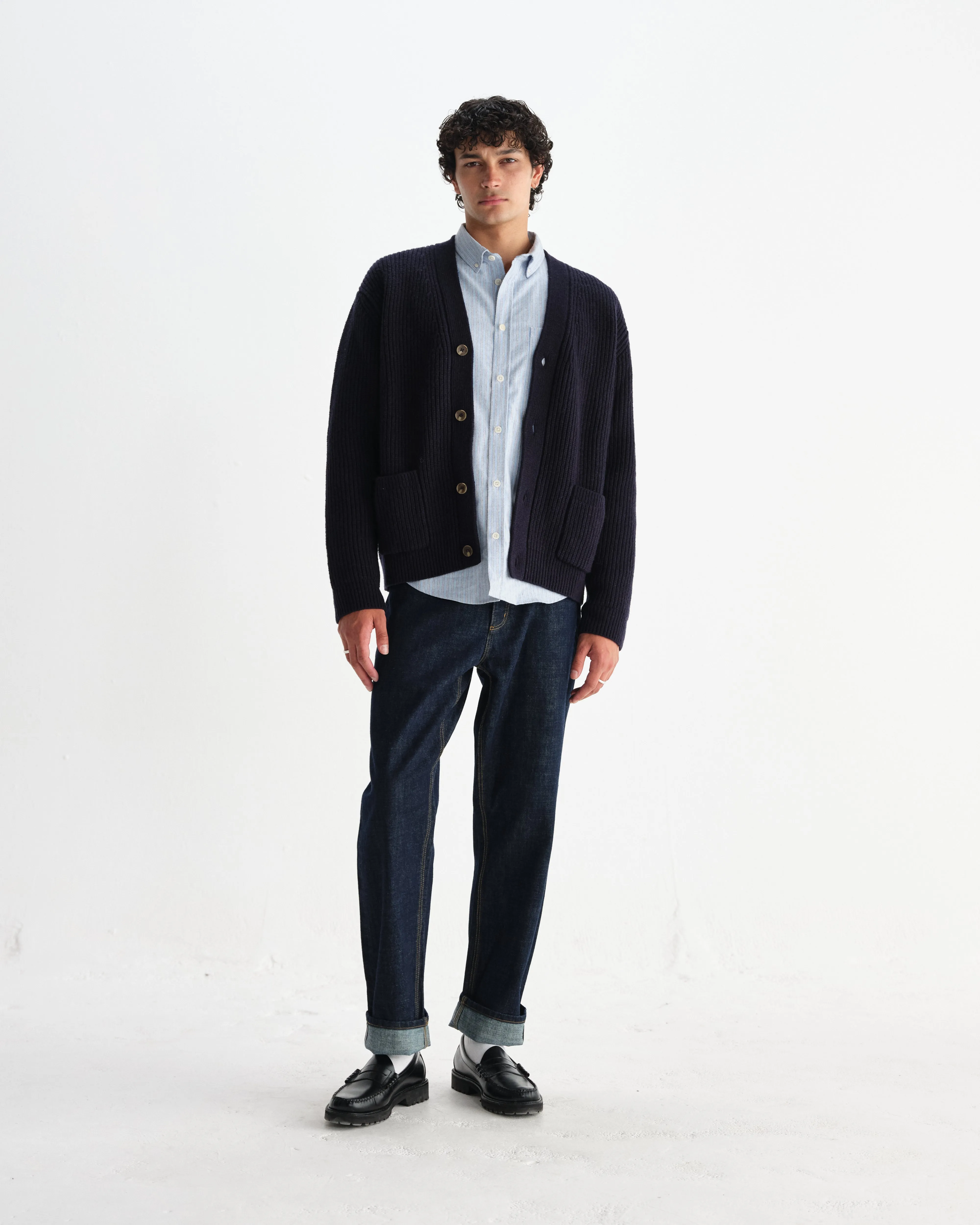 Walker - Navy Rib Stitch Knit Cardigan sold by Wax London product image thumbnail 4