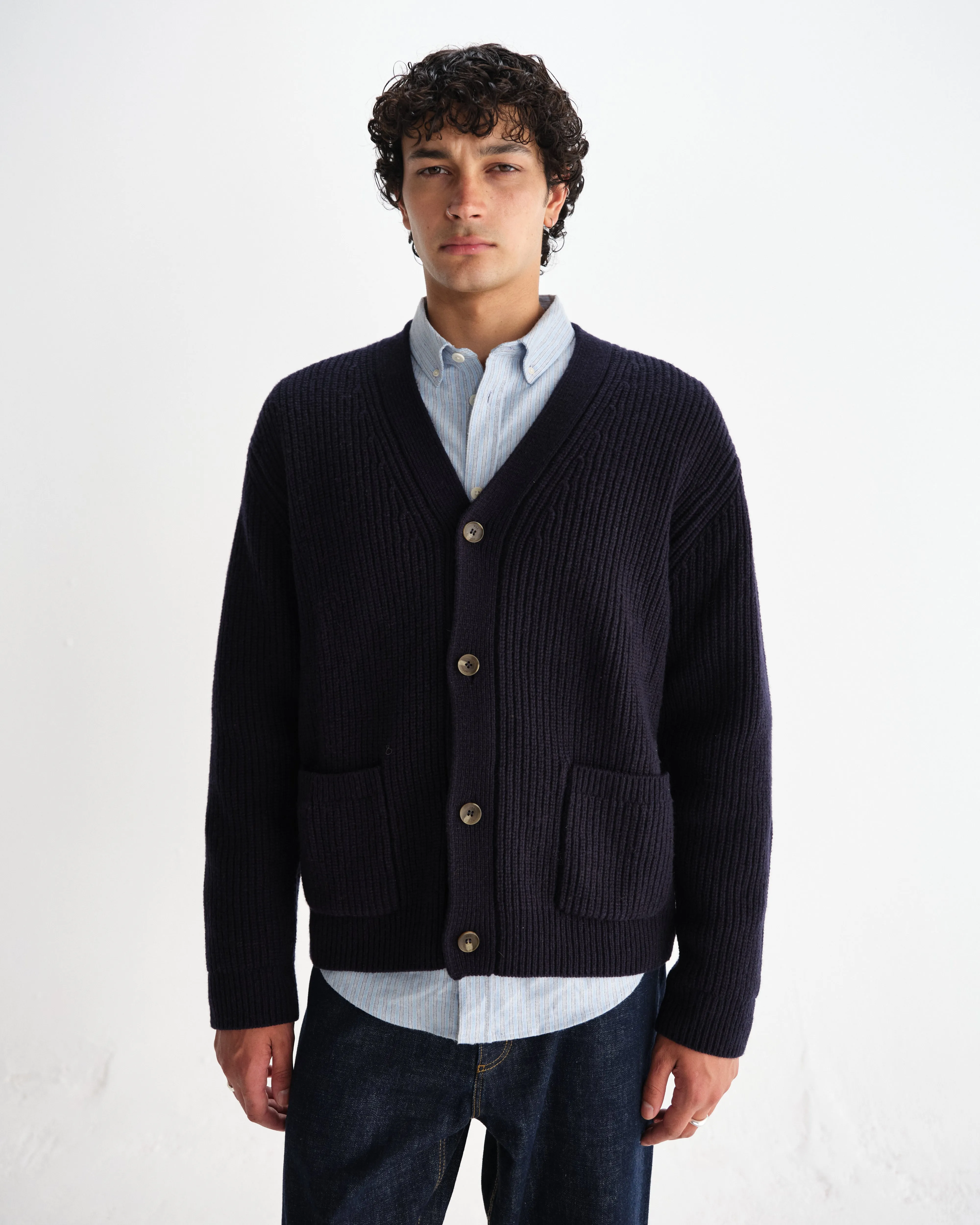 Walker - Navy Rib Stitch Knit Cardigan sold by Wax London product image thumbnail 2
