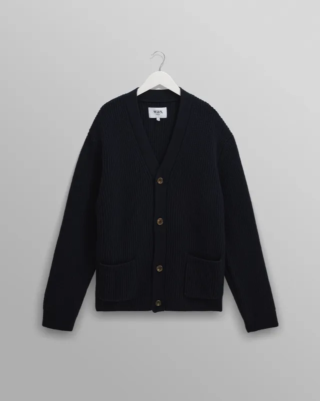 Walker - Navy Rib Stitch Knit Cardigan made by Wax London