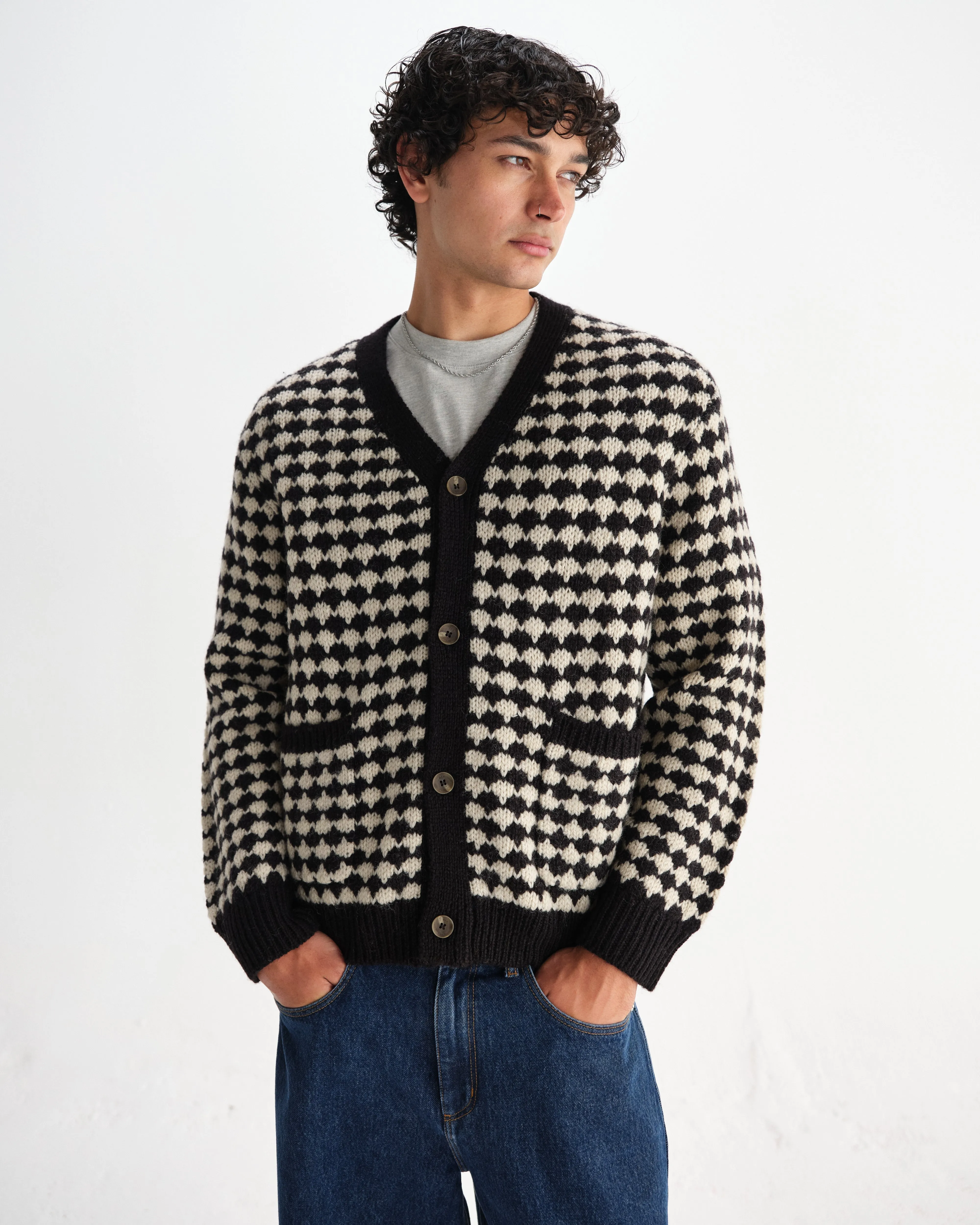 Walker - Black And Ecru Bubble Knit Cardigan sold by Wax London product image thumbnail 2