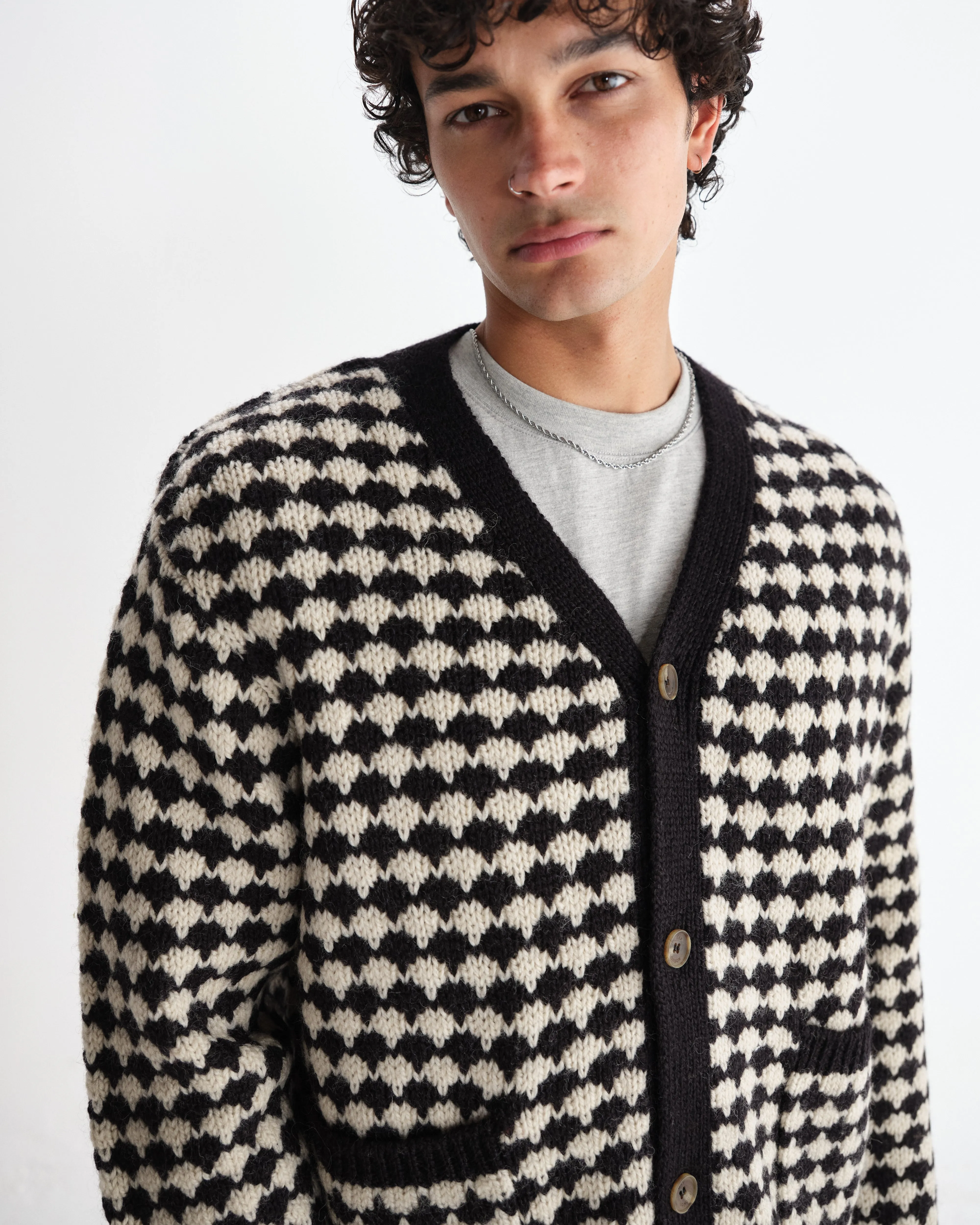 Walker - Black And Ecru Bubble Knit Cardigan sold by Wax London product image thumbnail 3
