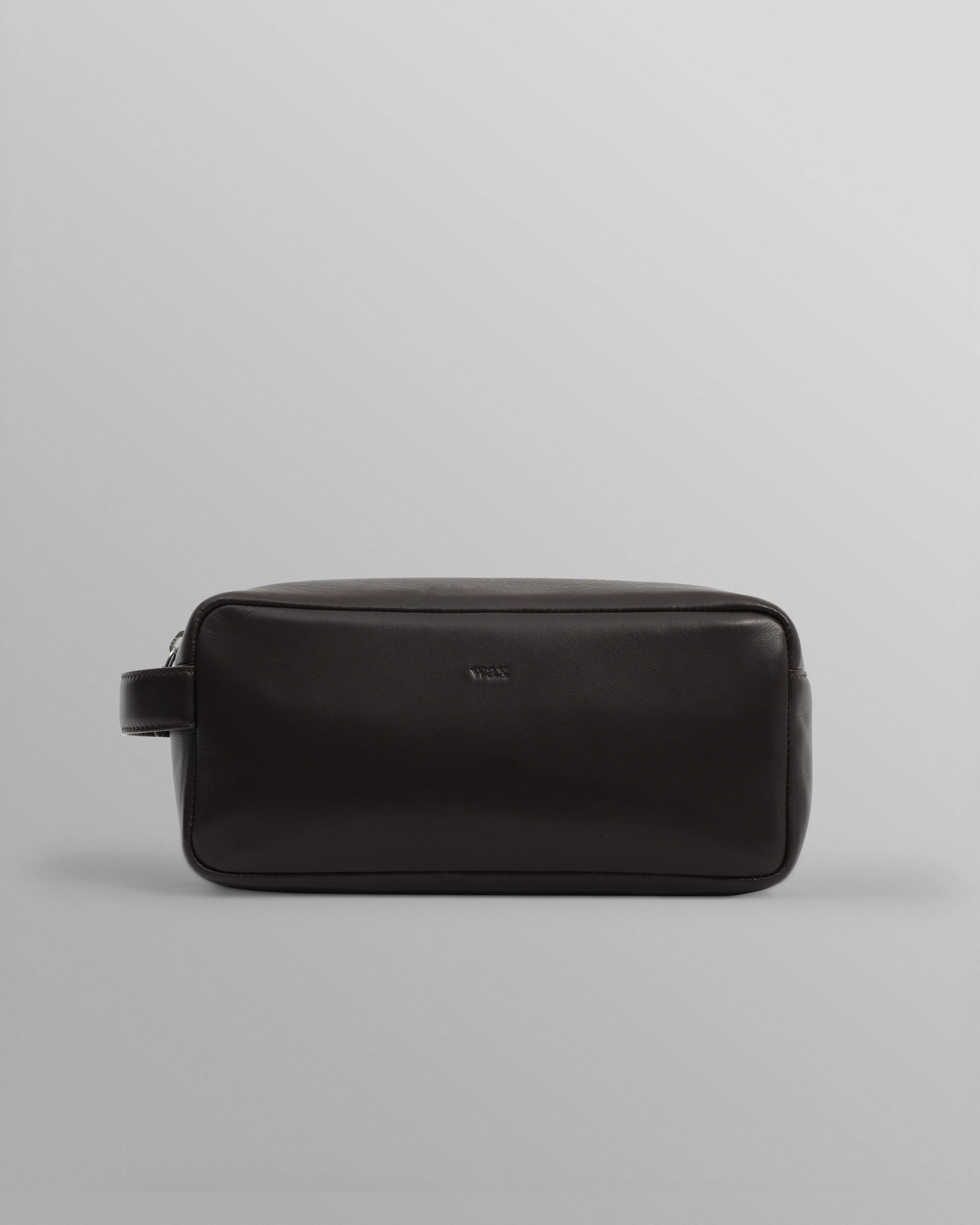 Wells - Dark Brown Grain Leather Washbag sold by Wax London