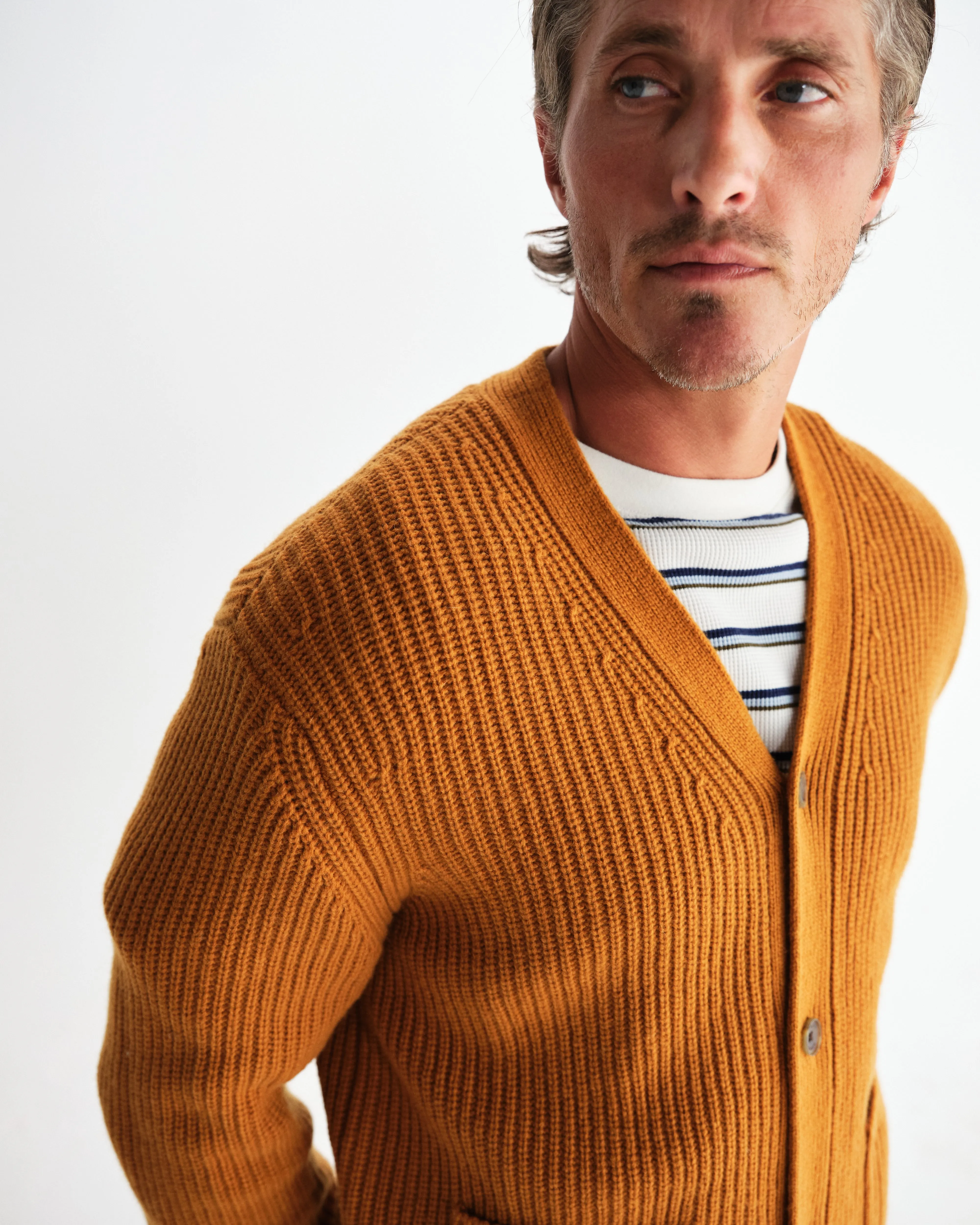 Walker - Ochre Rib Stitch Knit Cardigan sold by Wax London product image thumbnail 3