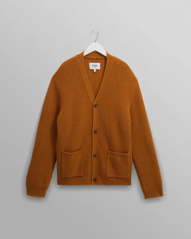 Walker - Ochre Rib Stitch Knit Cardigan sold by Wax London