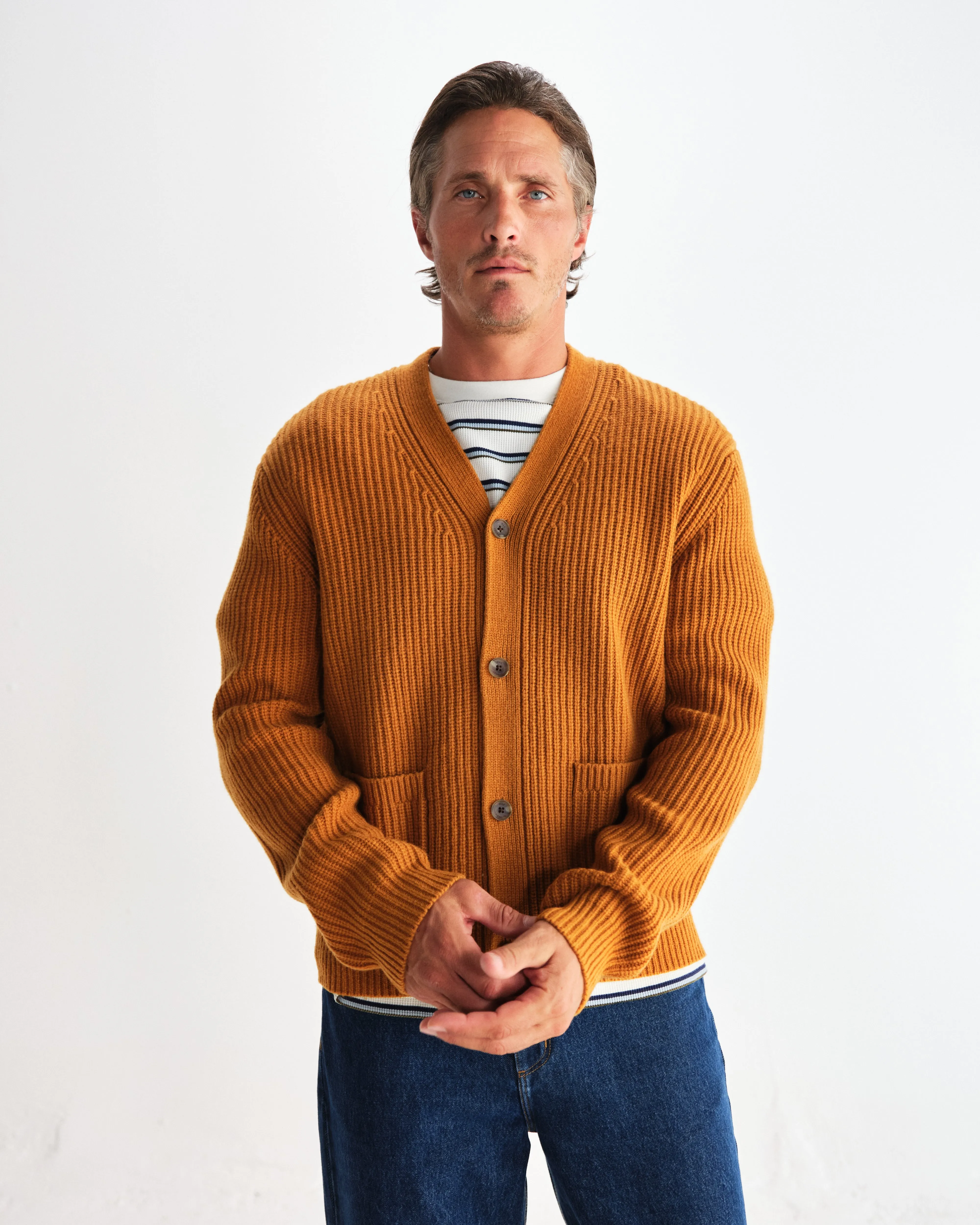 Walker - Ochre Rib Stitch Knit Cardigan sold by Wax London product image thumbnail 2